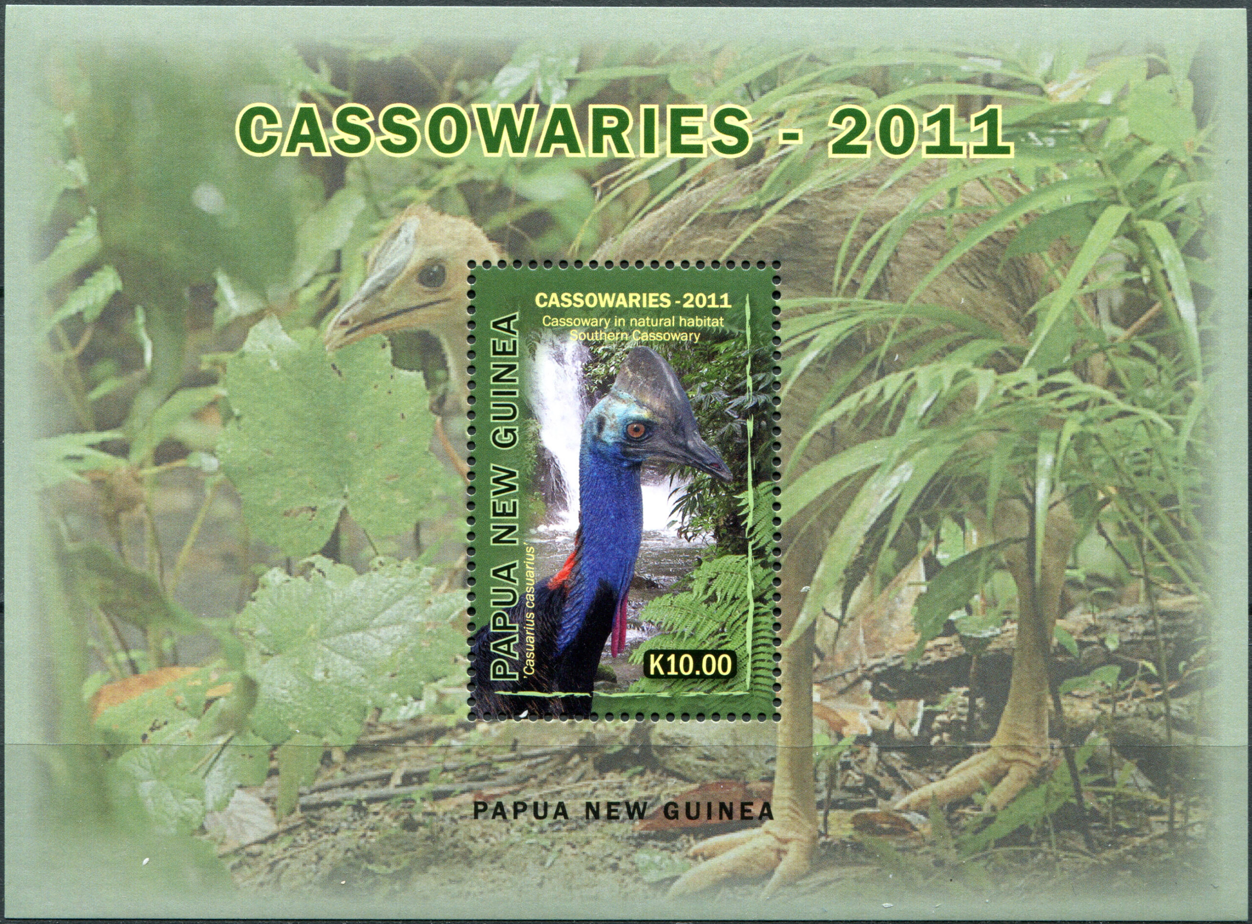 Papua New Guinea. 2011. Southern cassowary (Casuarius casuarius) (MNH **) Souvenir Sheet