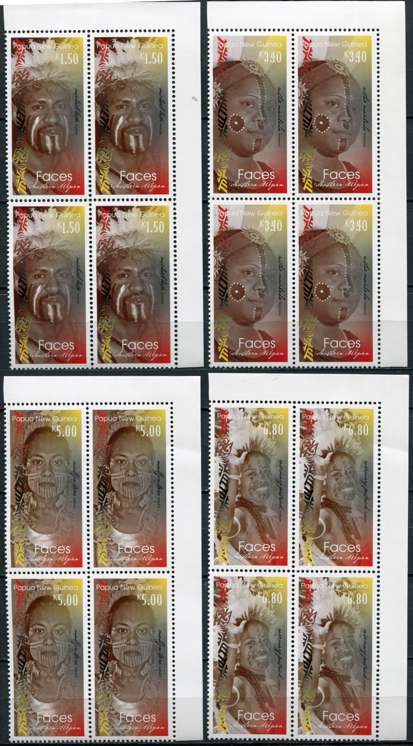 Papua New Guinea. 2017. Faces of the Southern Region (MNH **) set of 4 Blocks