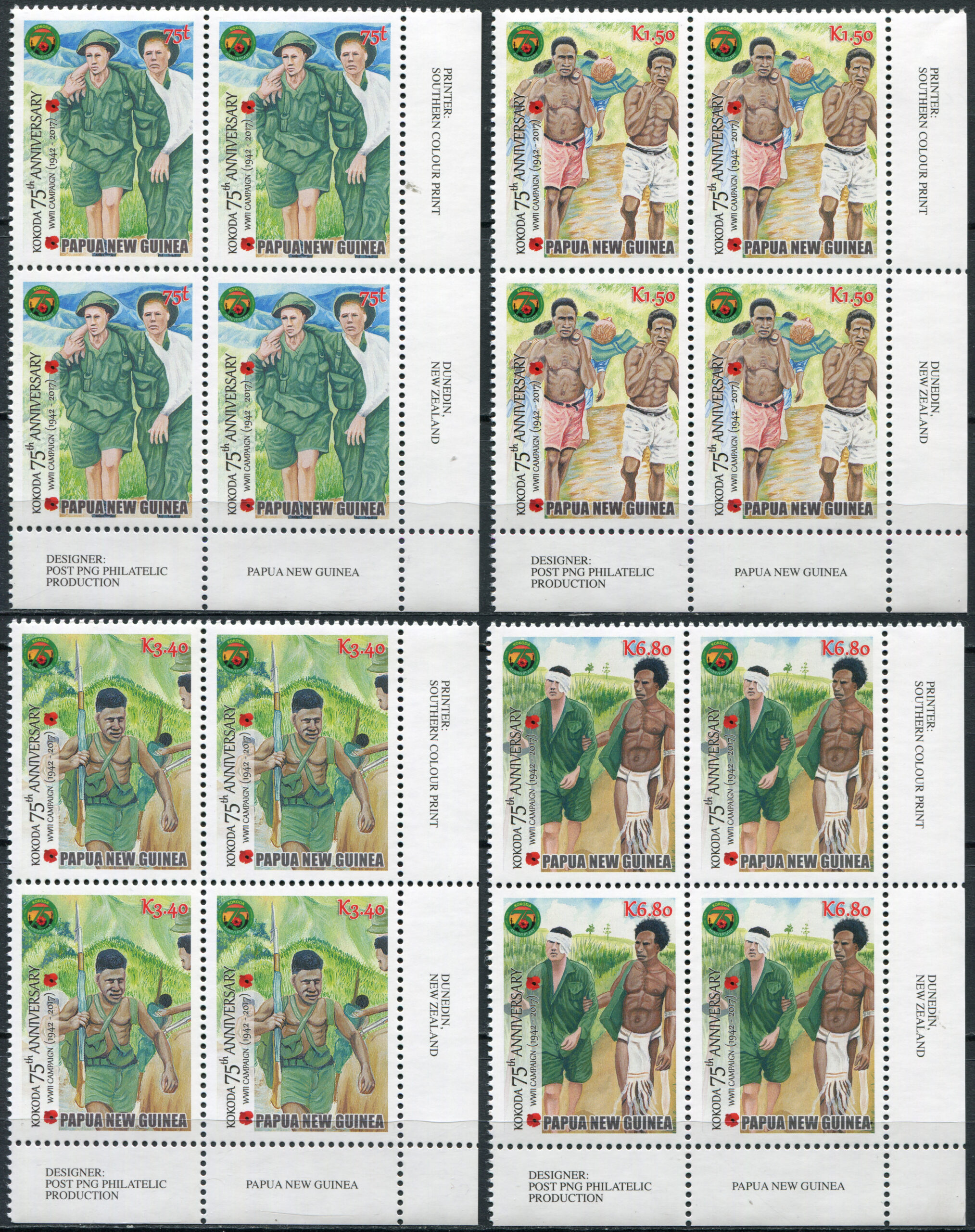 Papua New Guinea. 2017. 75th Anniversary of the Kokoda Trail Campaign (MNH **) set of 4 Blocks