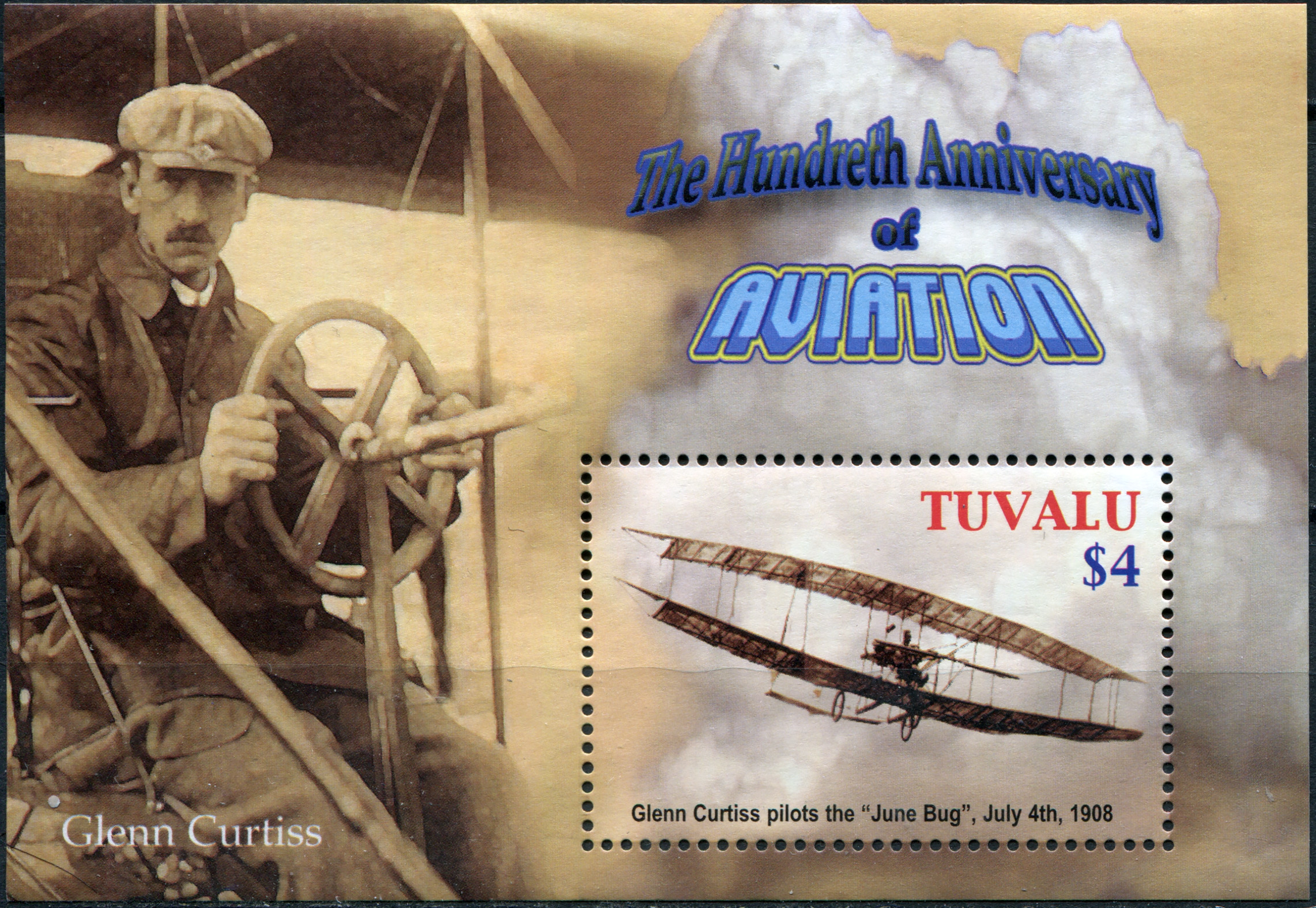 Tuvalu. 2003. Curtiss June Bug, 1908 (MNH **) Souvenir Sheet