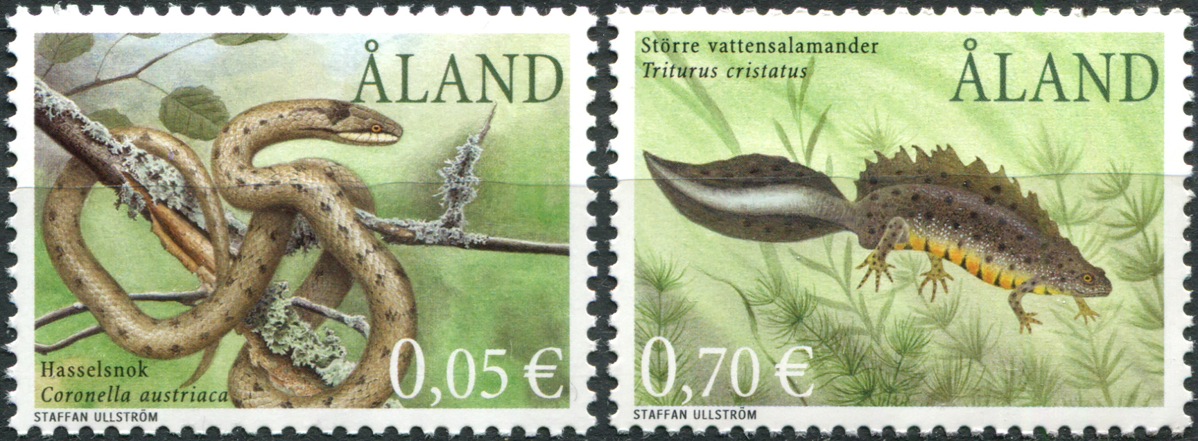 Aland Island. 2002. Fauna. Reptiles and Newts (MNH **) Set of 2 stamps