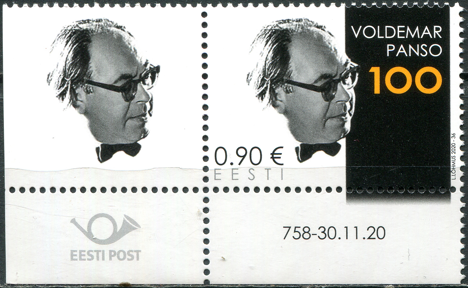 Estonia. 2020. The 100th Anniversary of the Birth of Voldemar Panso (I) (MNH **) Block of 1 stamp an