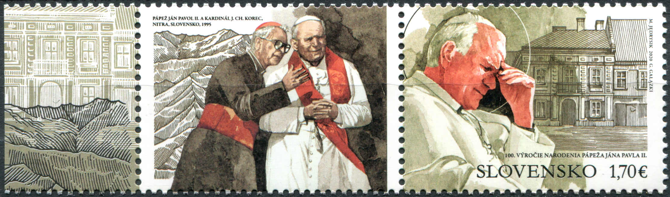 Slovakia. 2020. 100th Anniversary of the Birth of Pope John Paul II, 1920-2005 (MNH **) Block of 1 s