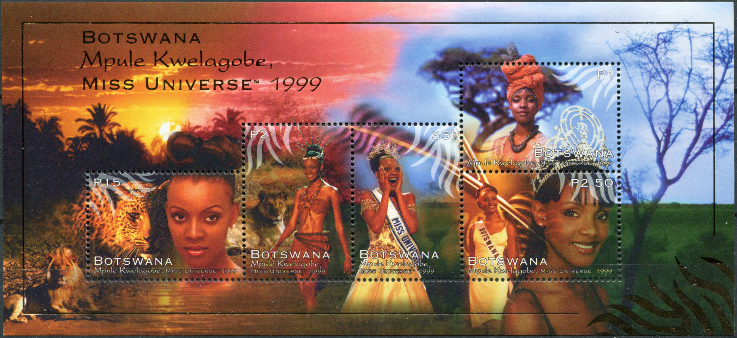 Botswana. 1999. Mpule Kwelagobe, Miss Universe (MNH **) Miniature Sheet