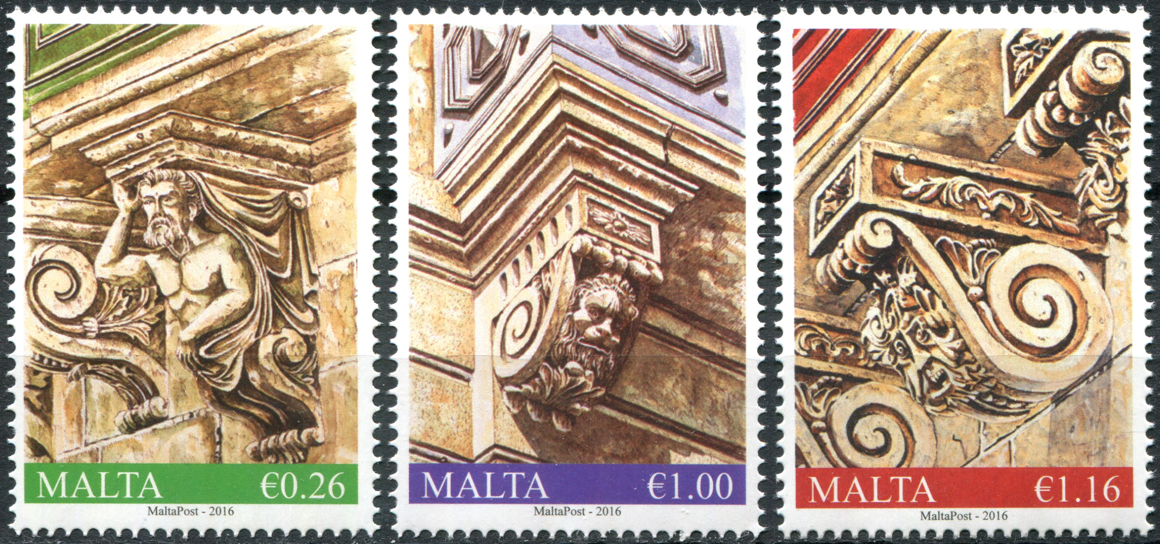 Malta. 2016. Balcony Corbels (MNH **) Set of 3 stamps