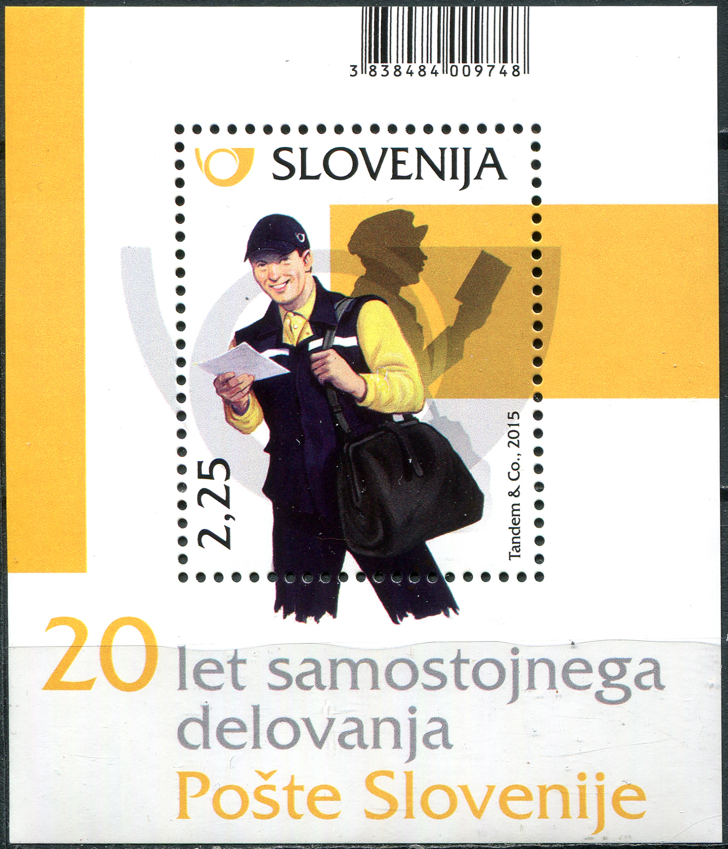 Slovenia. 2015. 20 years of Slovenian post (MNH **) Souvenir Sheet