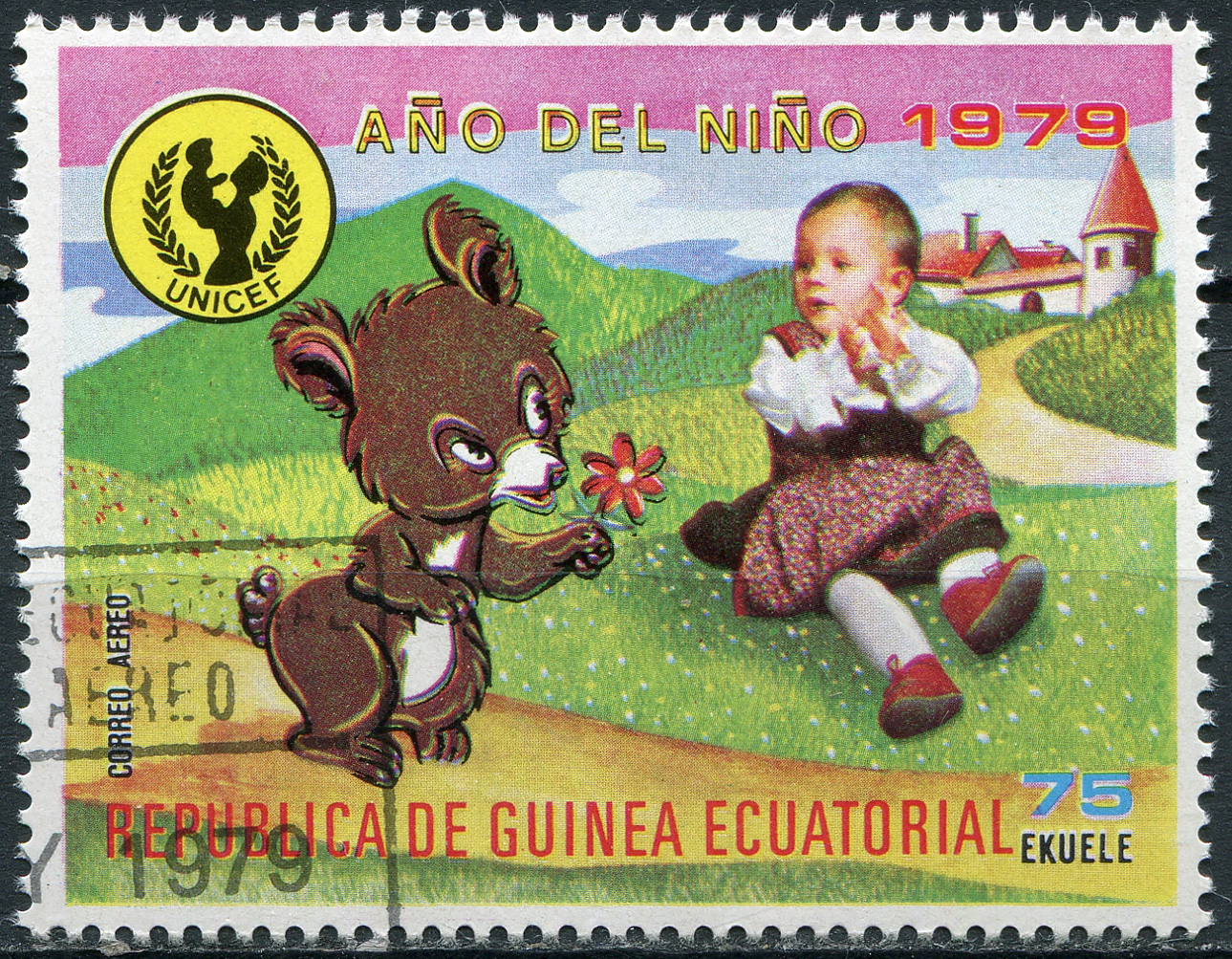 Equatorial Guinea. 1979. Child with bear (CTO) Stamp