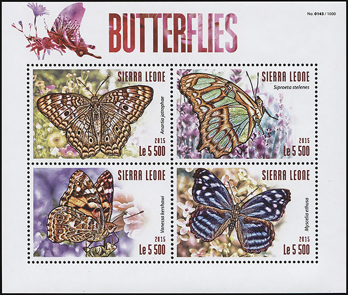 Sierra Leone. 2015. Insects. Butterflies (MNH **) Miniature Sheet