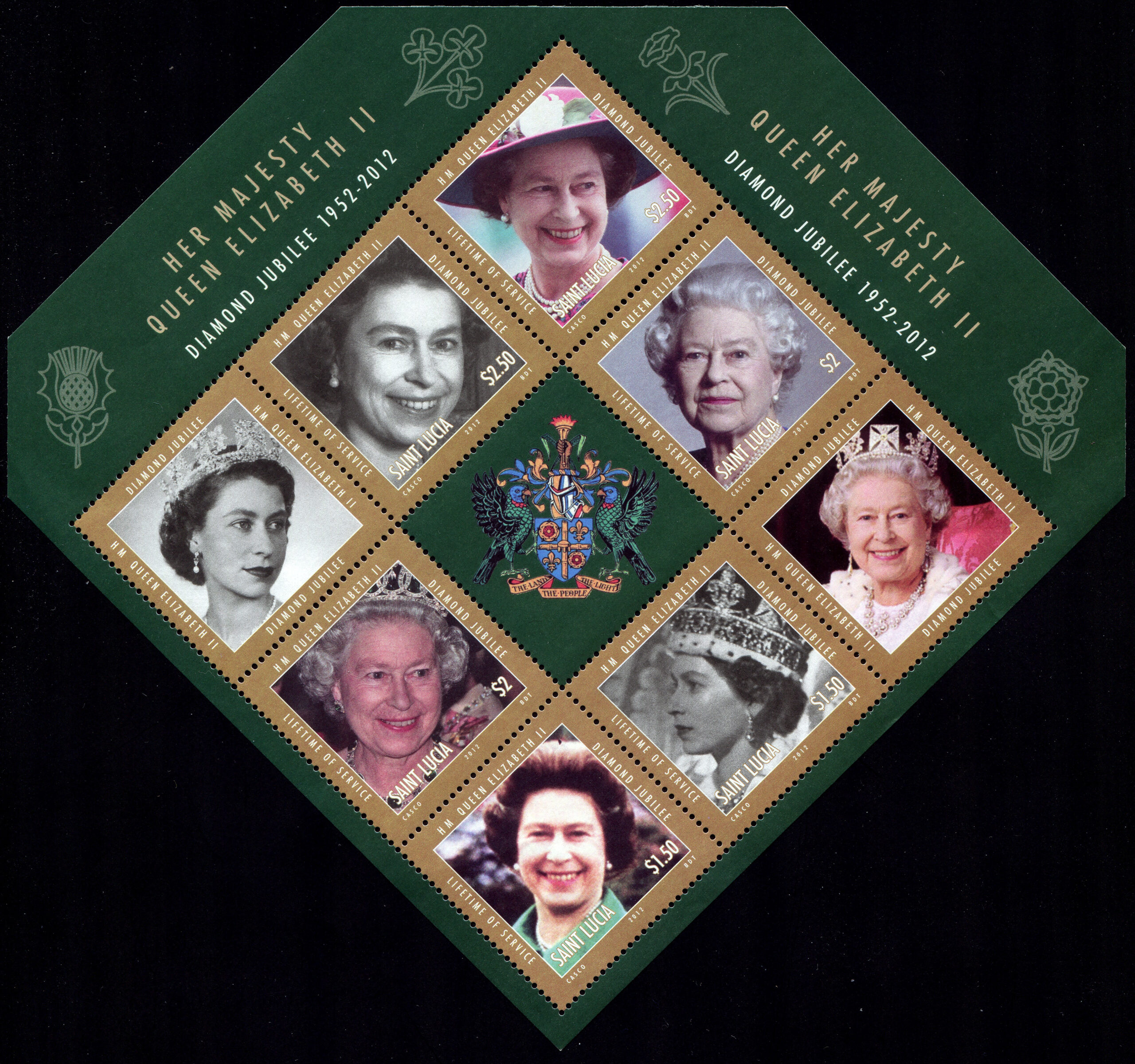 Saint Lucia. 2012. The 60th Anniversary of the Accession of Queen Elizabeth II (MNH **) Miniature Sh