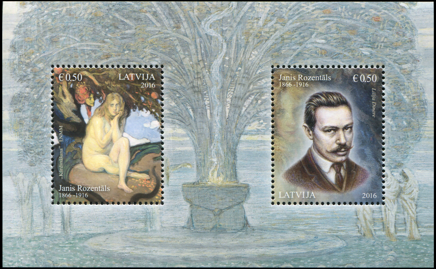 Latvia. 2016. 150th Anniversary of the Birth of Jaņis Rozentāls (MNH **) Souvenir Sheet