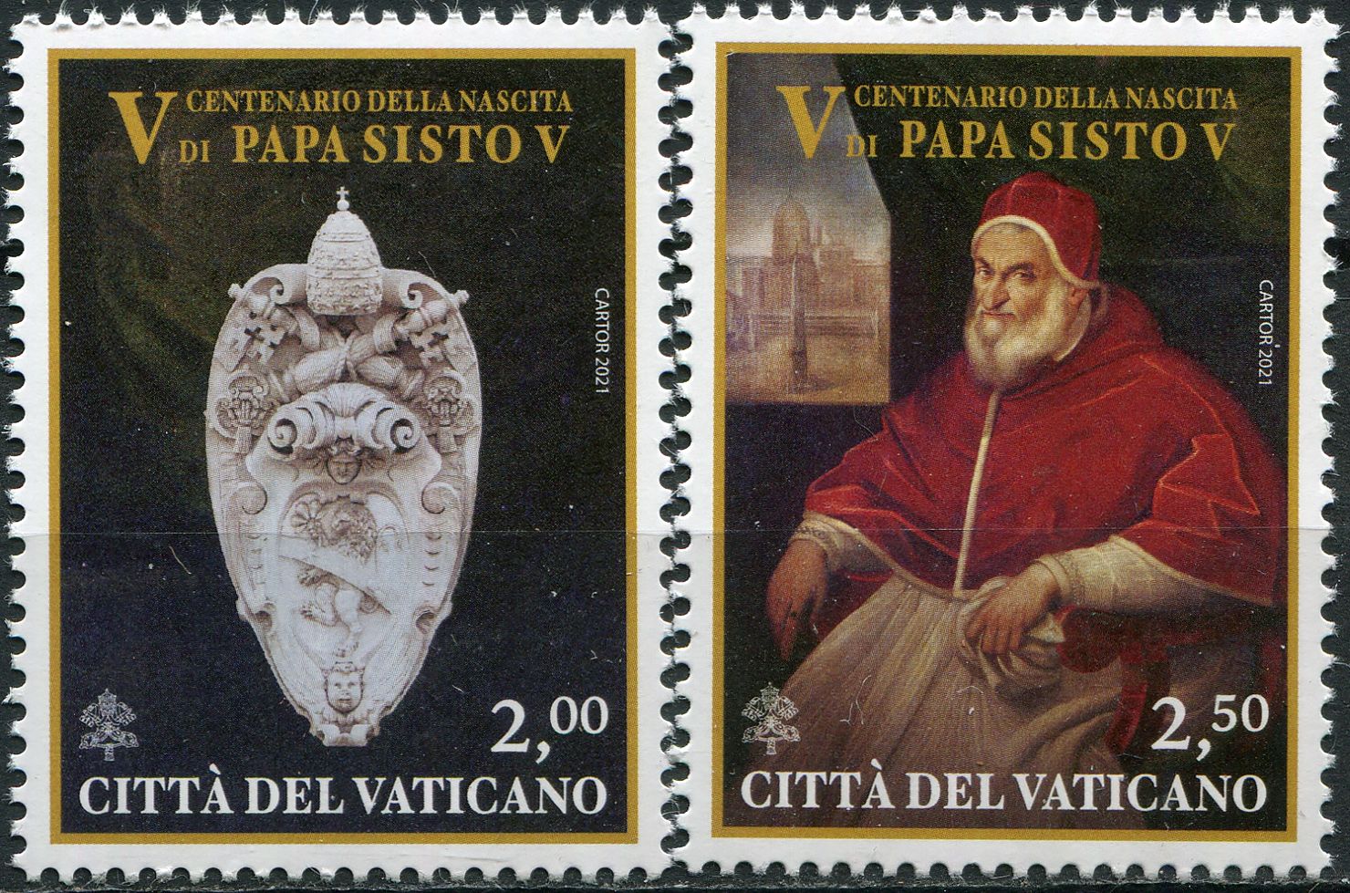 Vatican. 2021. The 500th Anniversary of the Birth of Pope Sixtus V, 1521-1590 (MNH **) Set of 2 stam