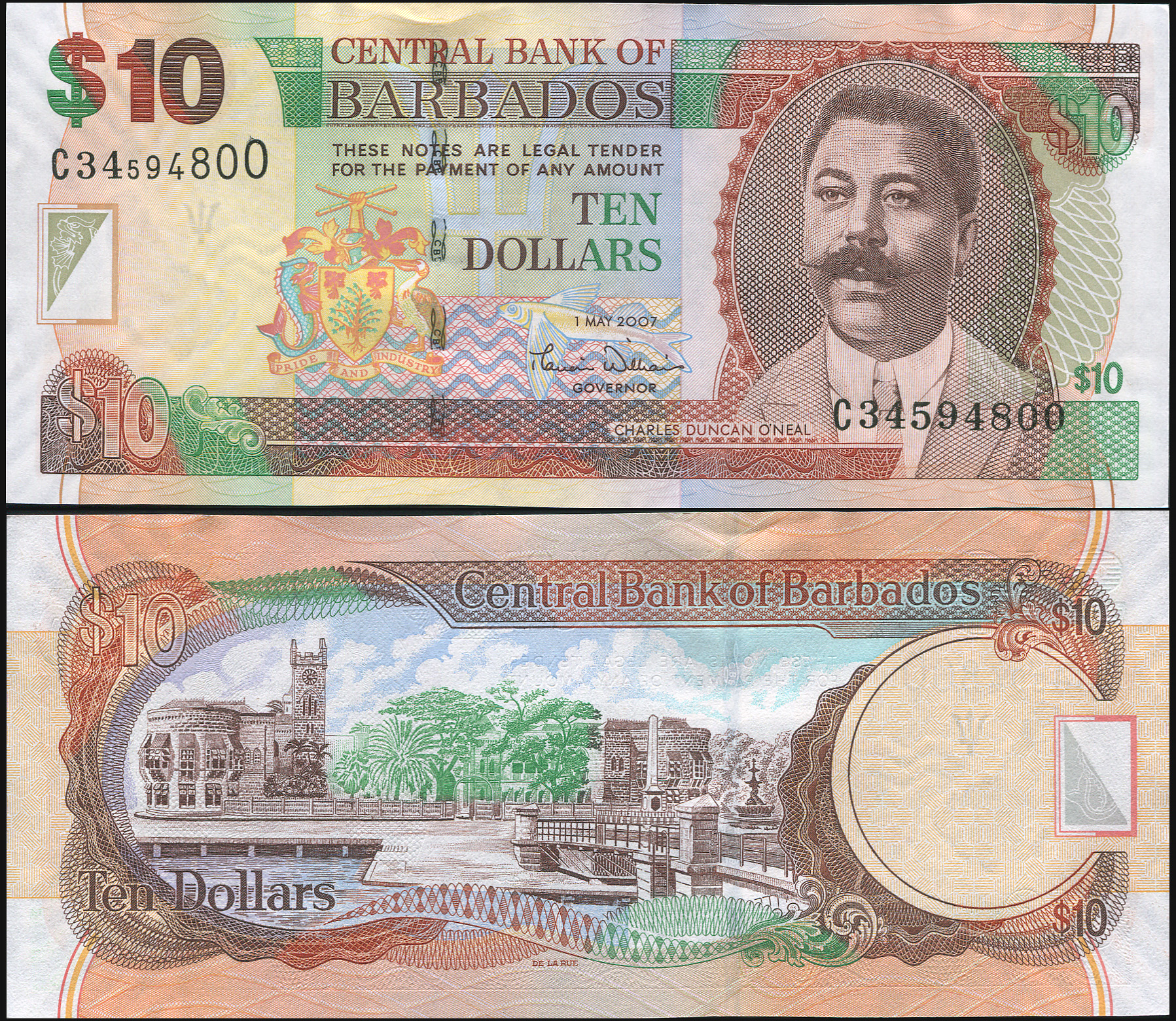 Barbados. Banknote 10 dollars. 01.05.2007. Unc. Paper. Кат# P.68a