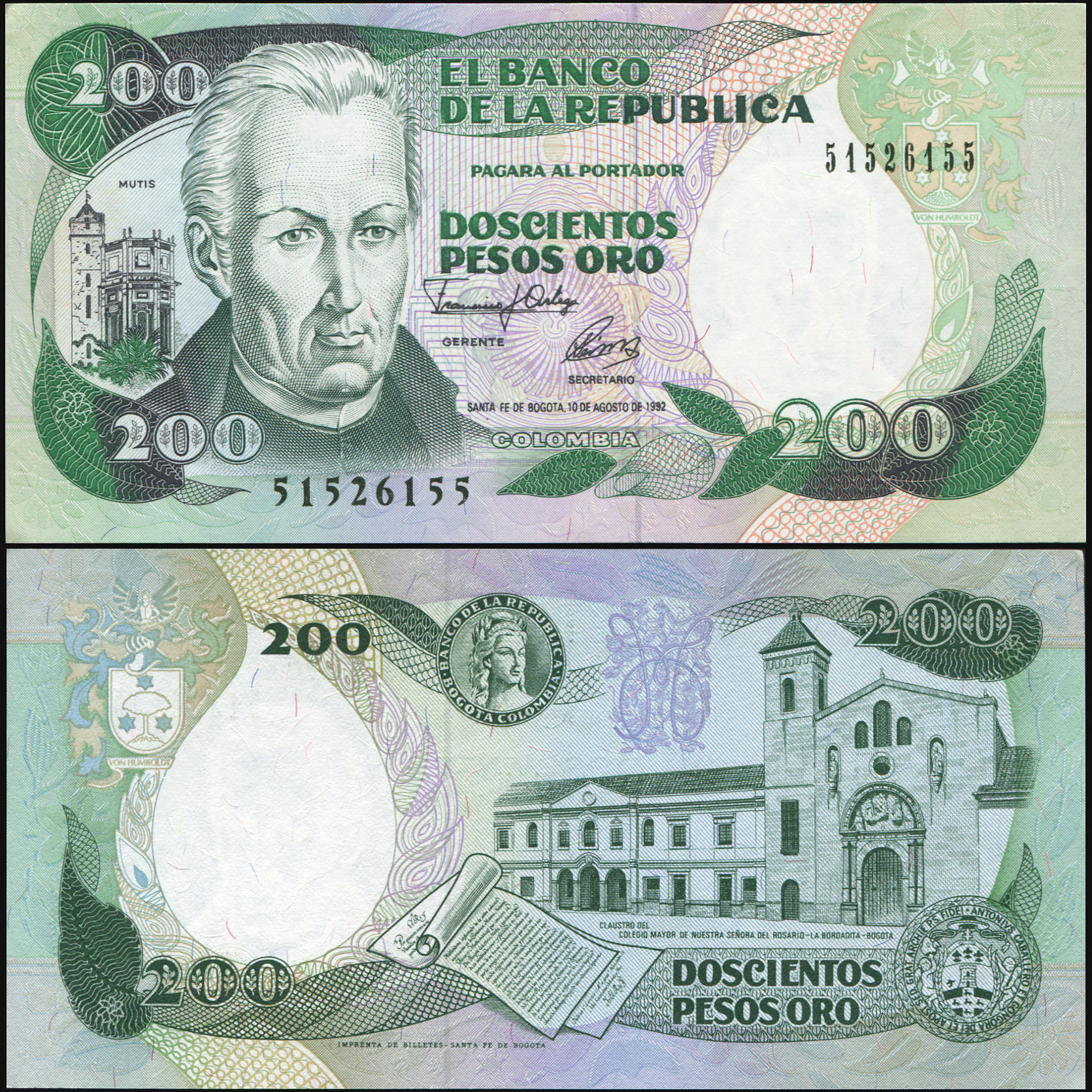 Colombia. Banknote 200 pesos oro. 10.08.1992. Unc. Paper. Кат# P.429A