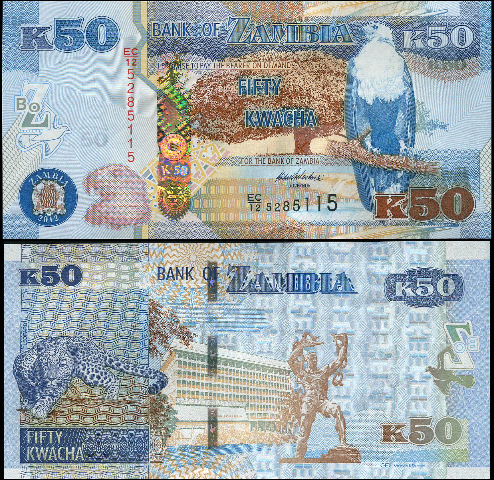 Zambia. Banknote 50 kwacha. 2012(2013). Unc. Paper. Кат# P.53a