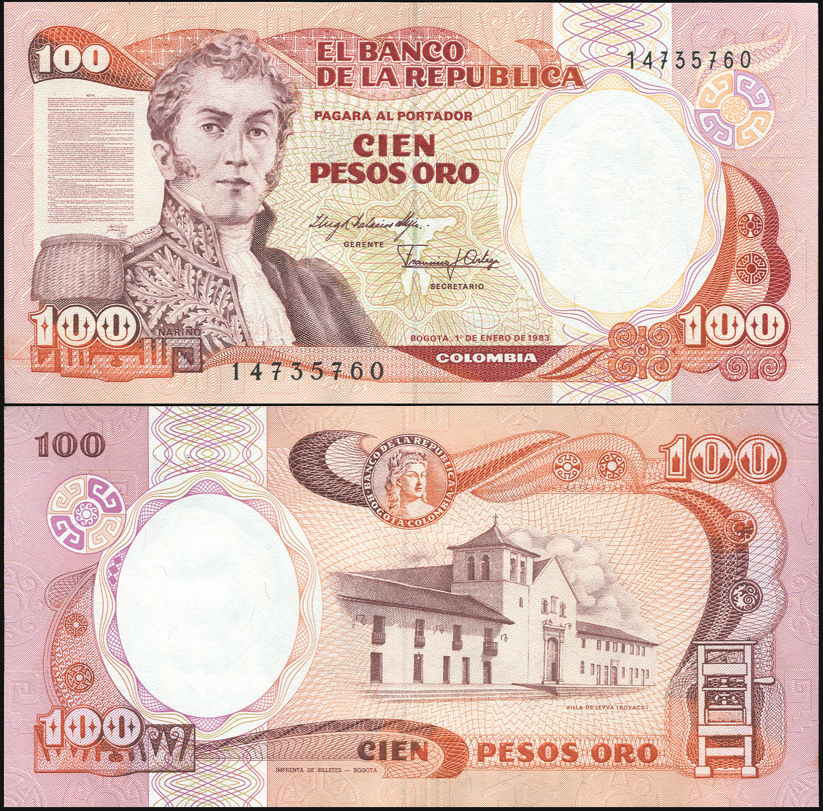 Colombia. Banknote 100 pesos oro. 01.01.1983. Unc. Paper. Кат# P.426a