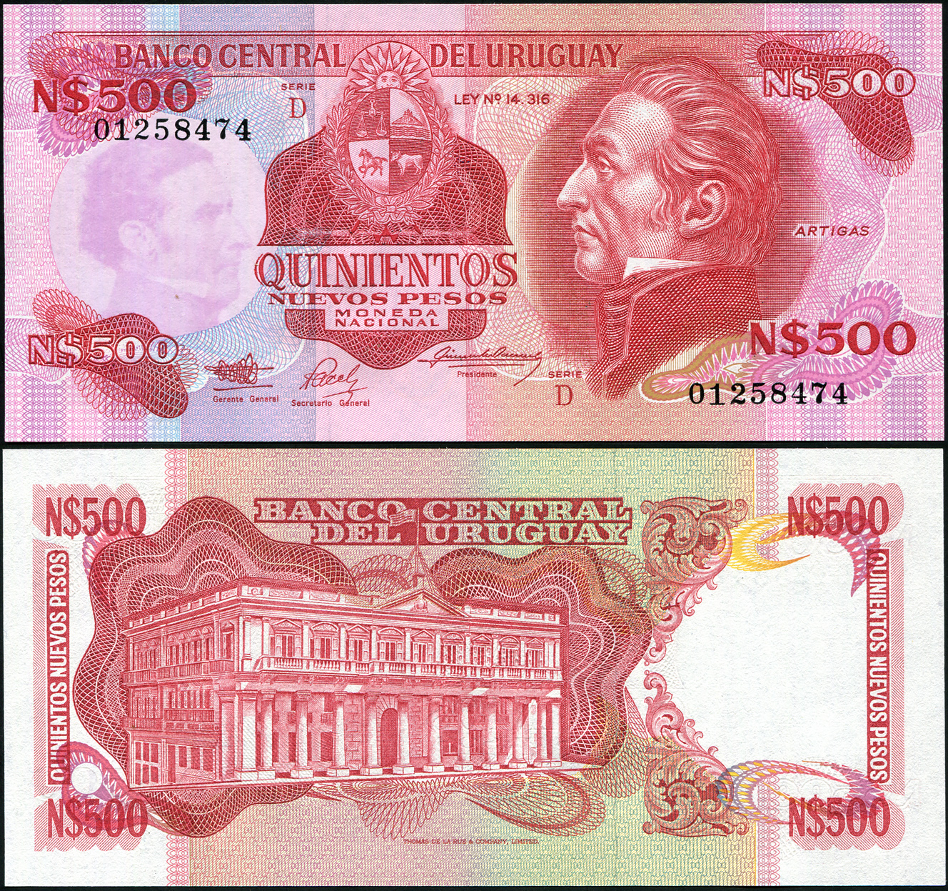 Uruguay. Banknote 500 nuevos pesos. ND(1990). Unc. Paper. Кат# P.63Aa