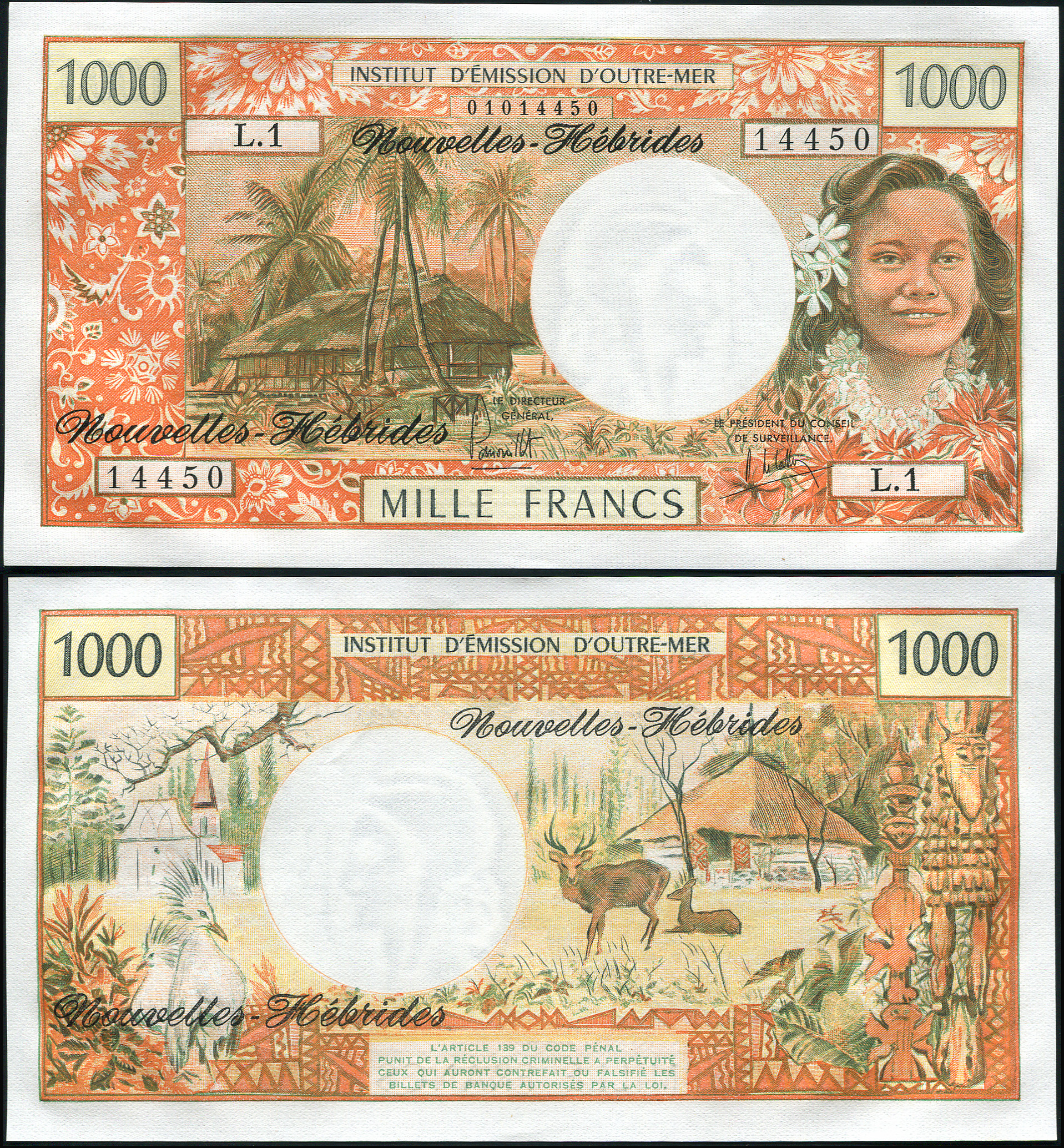 New Hebrides. Banknote 1000 francs. ND(1975). Unc. Paper. Кат# P.20b