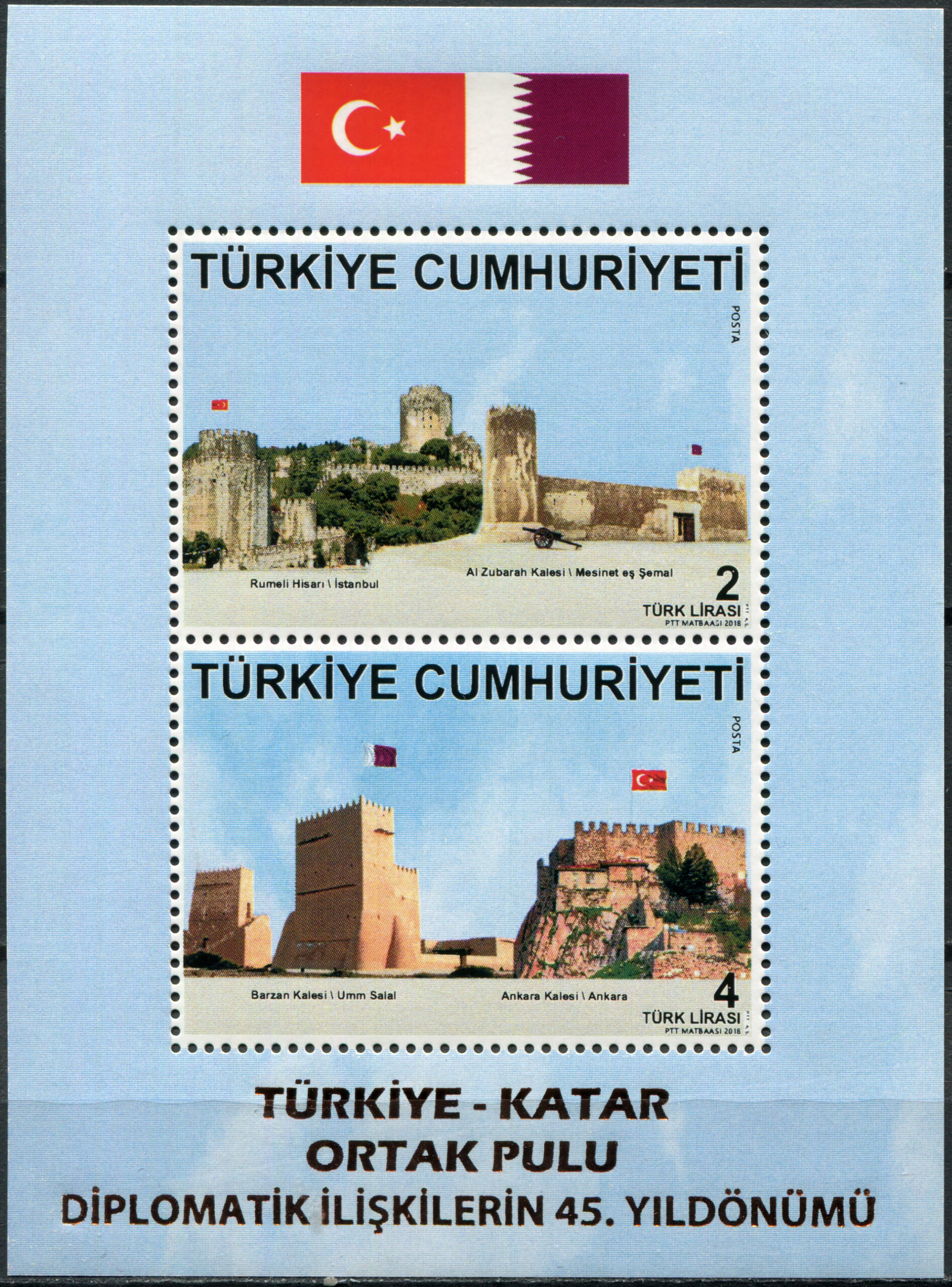 Turkey. 2018. 45th Anniversary of Diplomatic Relations with Qatar (MNH **) Souvenir Sheet