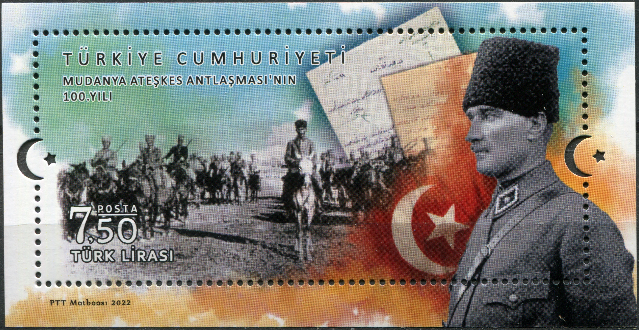 Turkey. 2022. 100th Anniversary of the Armistice of Mudanya (MNH **) Souvenir Sheet