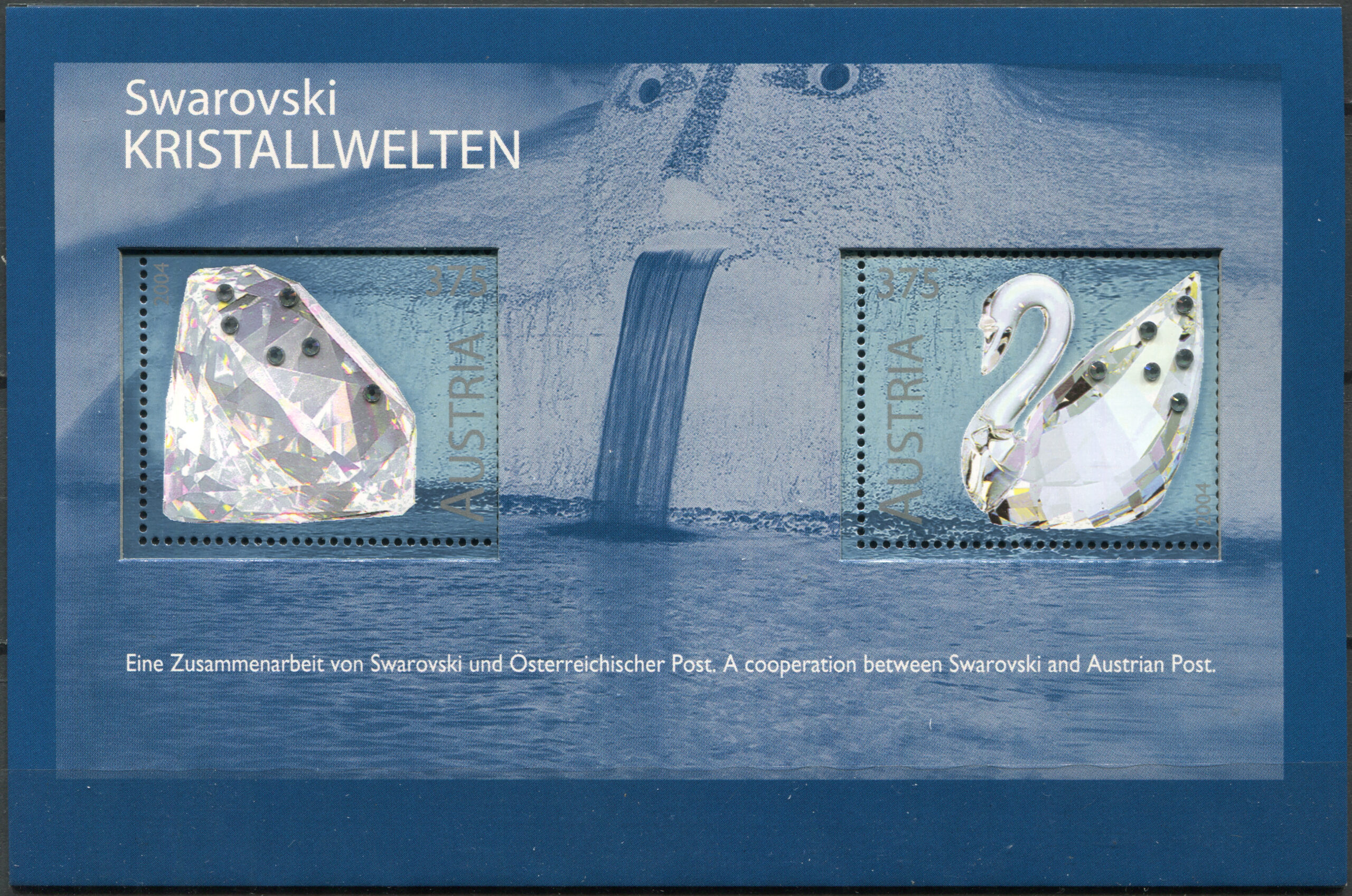 Austria. 2004. Swarovski Glass Art Exhibition - Postage Stamps with Crystals (MNH **) Souvenir Sheet