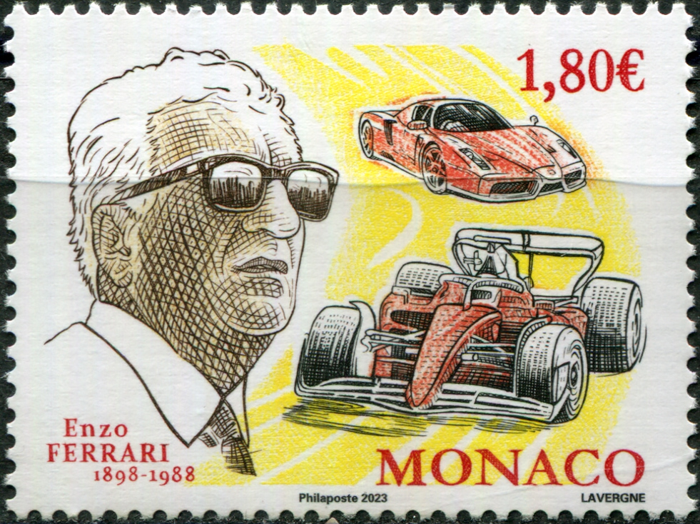 Monaco. 2023. 125th Anniversary of the Birth of Enzo Ferrari, Race Car Driver and Manufacturer (MNH