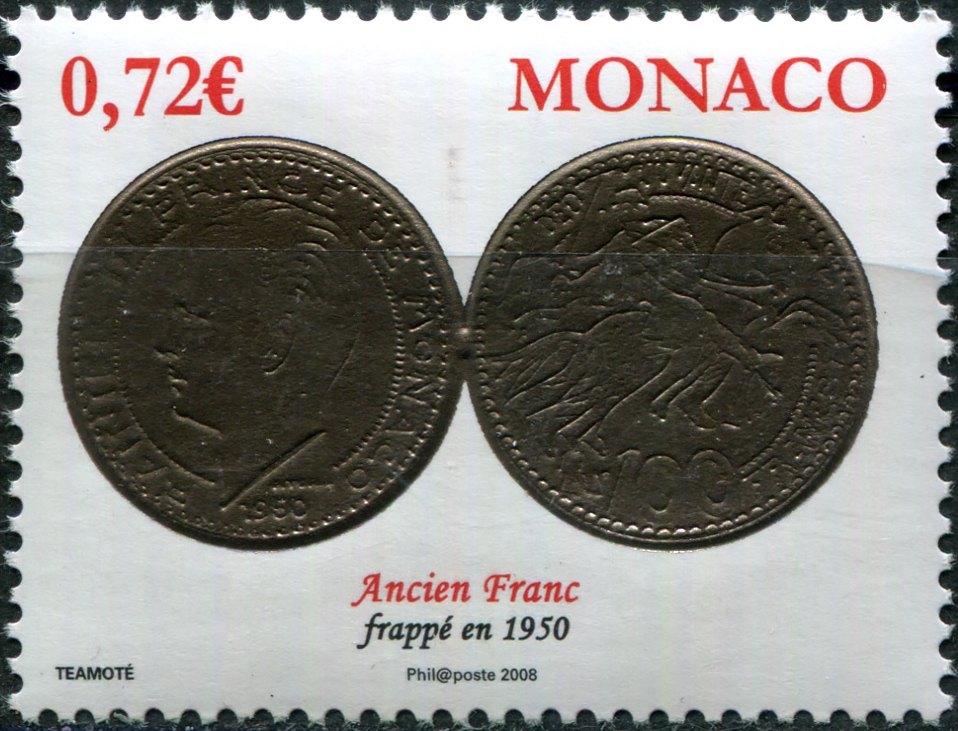 Monaco. 2008. Coins - 100 Francs; Rainier III (1950) (MNH **) Stamp