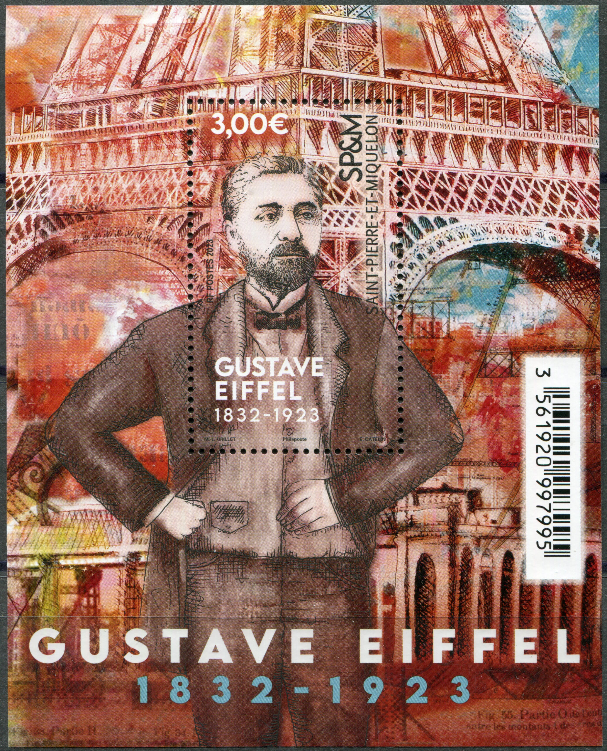 Saint Pierre and Miquelon. 2023. 100th Anniversary of the Death of Gustave Eiffel (MNH **) S/Sheet