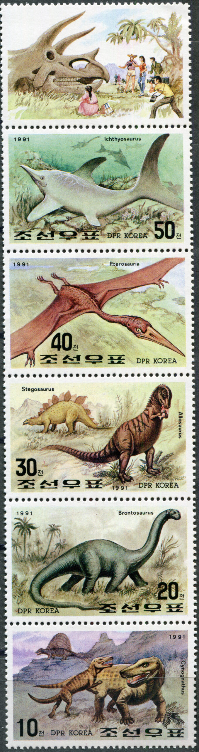 Korea North. 1991. Fauna of the Mesozoic (MNH **) Block of 6 stamps