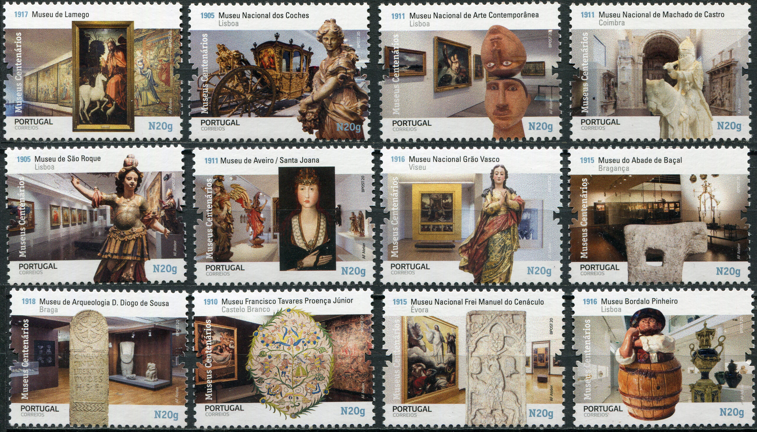 Portugal. 2020. Museums in Portugal of the 20th century (MNH **) Set of 12 stamps