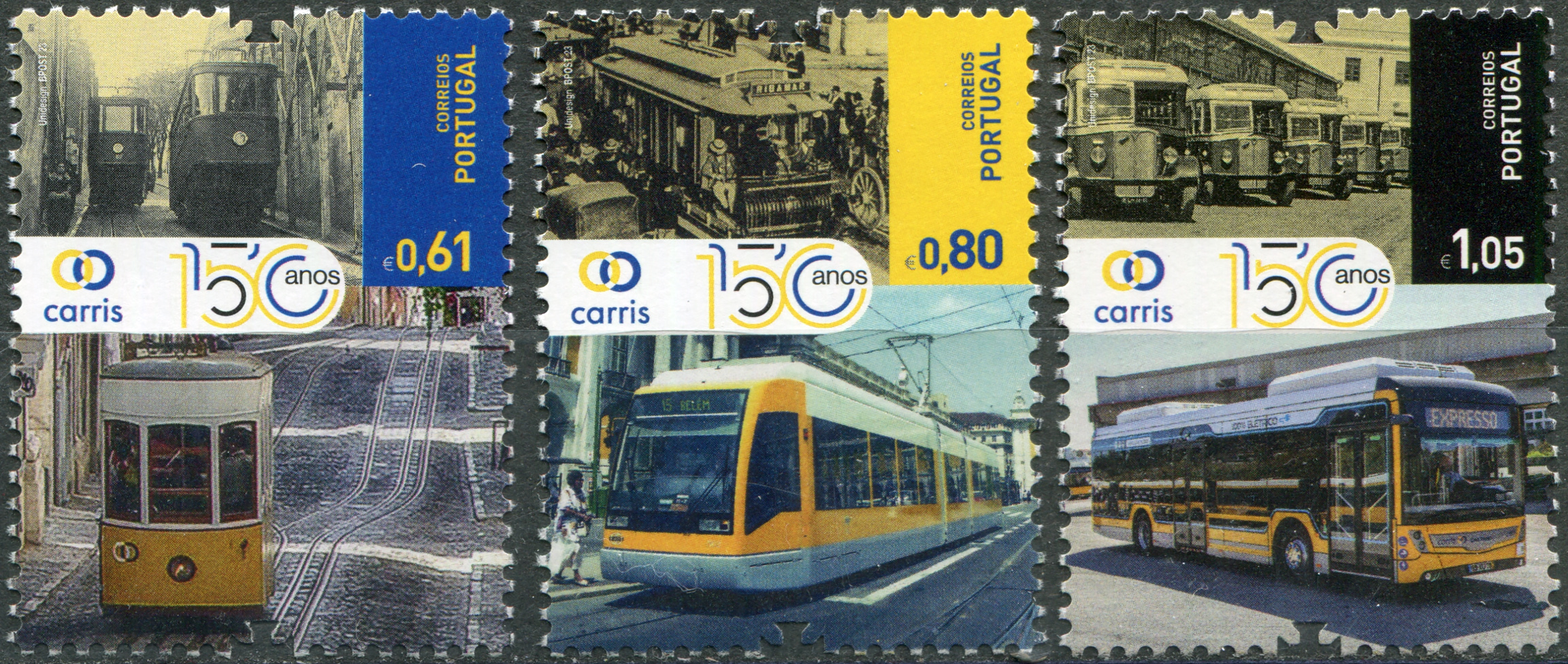 Portugal. 2023. 150th Anniversary of the Carris Public Transport Company (MNH **) Set of 3 stamps