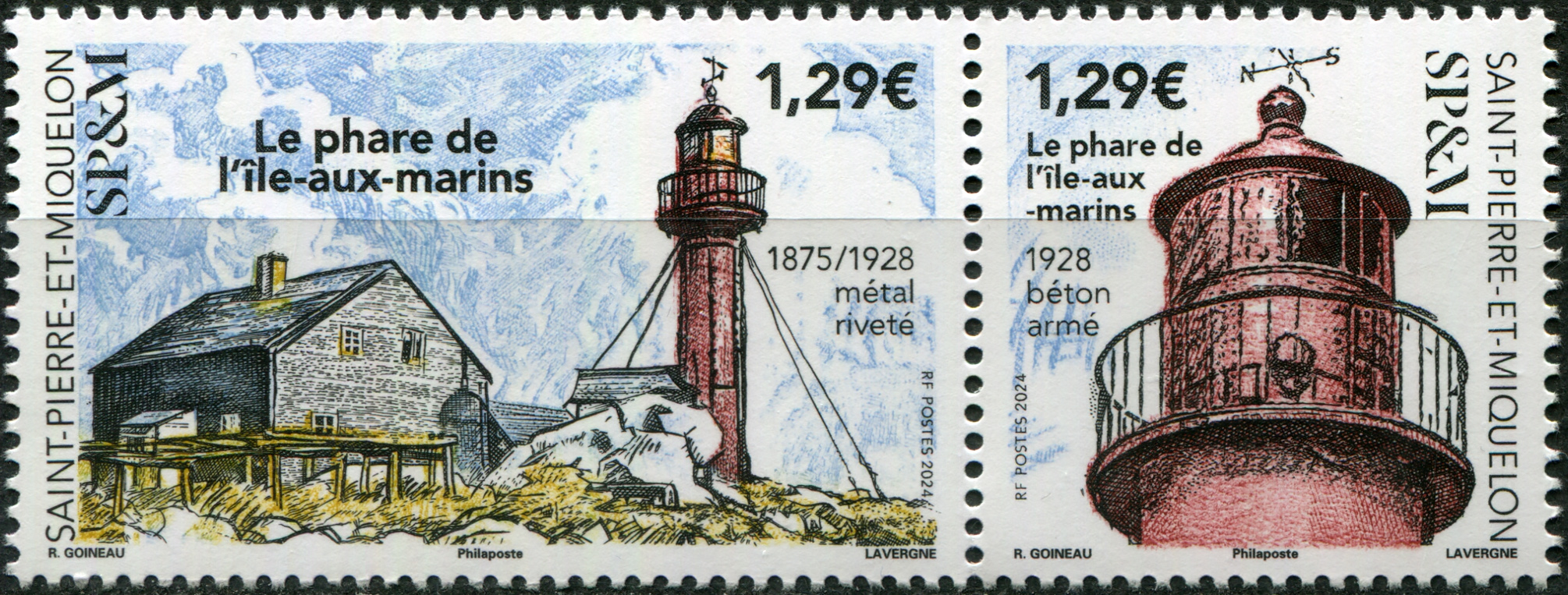 Saint Pierre and Miquelon. 2024. L'Оle-aux-Marins Lighthouse (MNH **) Block of 2 stamps