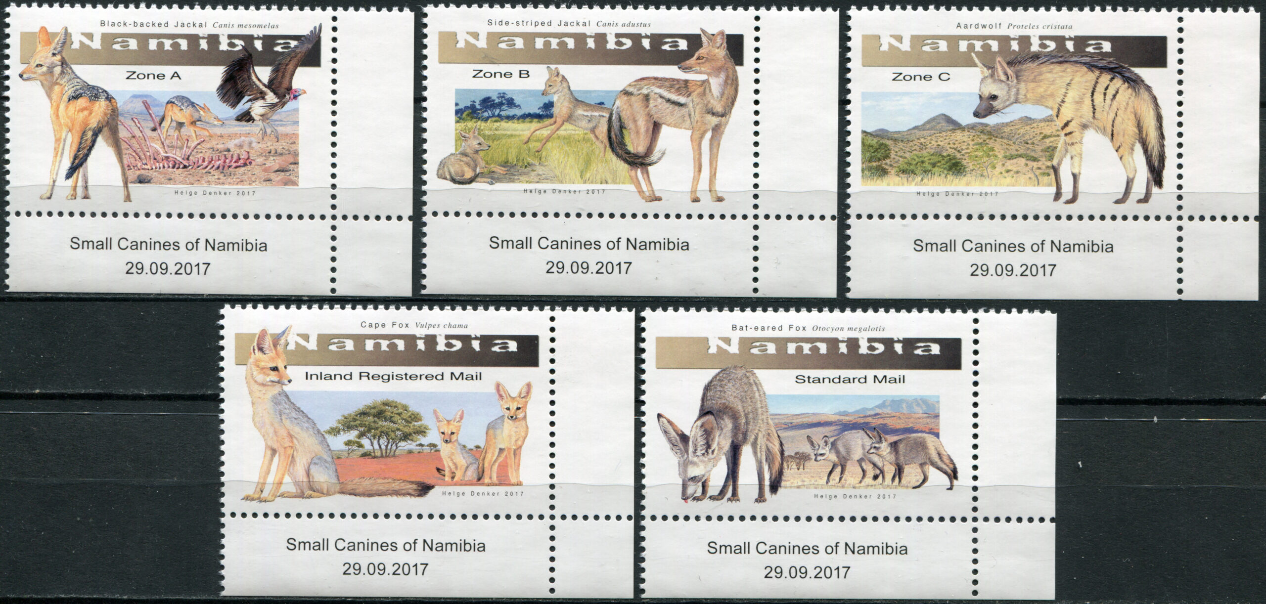 Namibia. 2017. Small Canines of Namibia. Bottom-right corner
 (MNH **) Set of 5 stamps