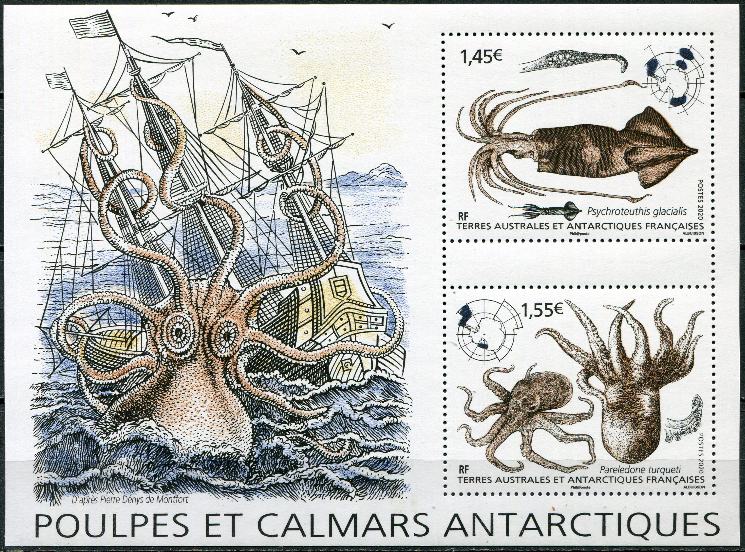 French Southern and Antarctic Lands. 2020. Antarctic Squid and Octopus (MNH **) Souvenir Sheet