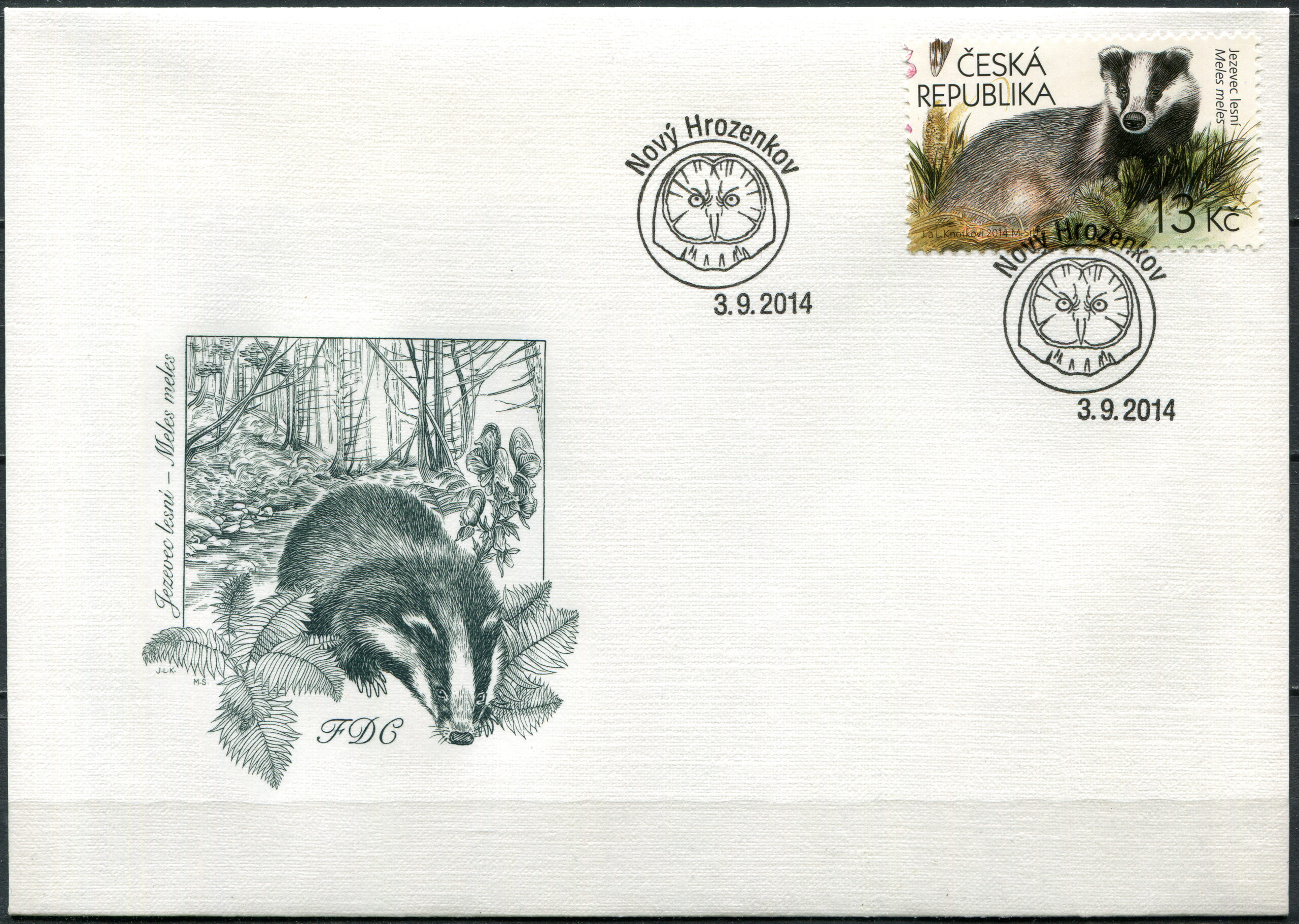 Czech Republic. 2014. Nature Protection. European badger (Meles meles) (Mint) First Day Cover