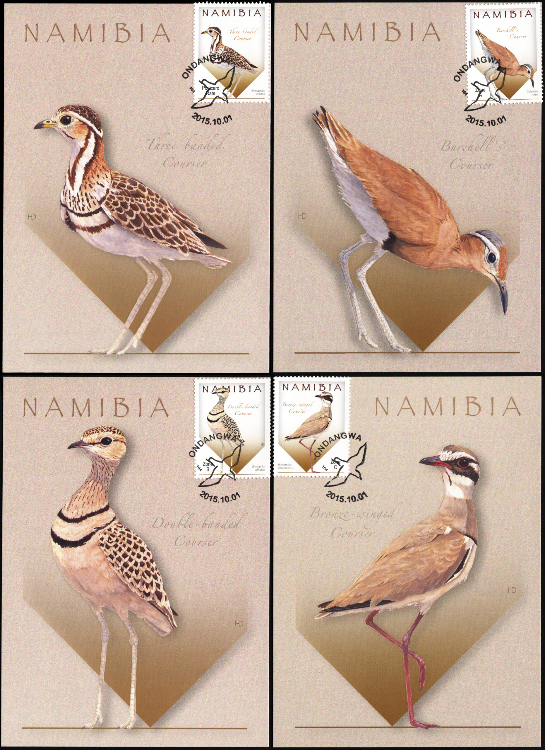 Namibia. 2015. Coursers of Namibia [Rhinoptilus] (Maxi Cards Set, Mint)