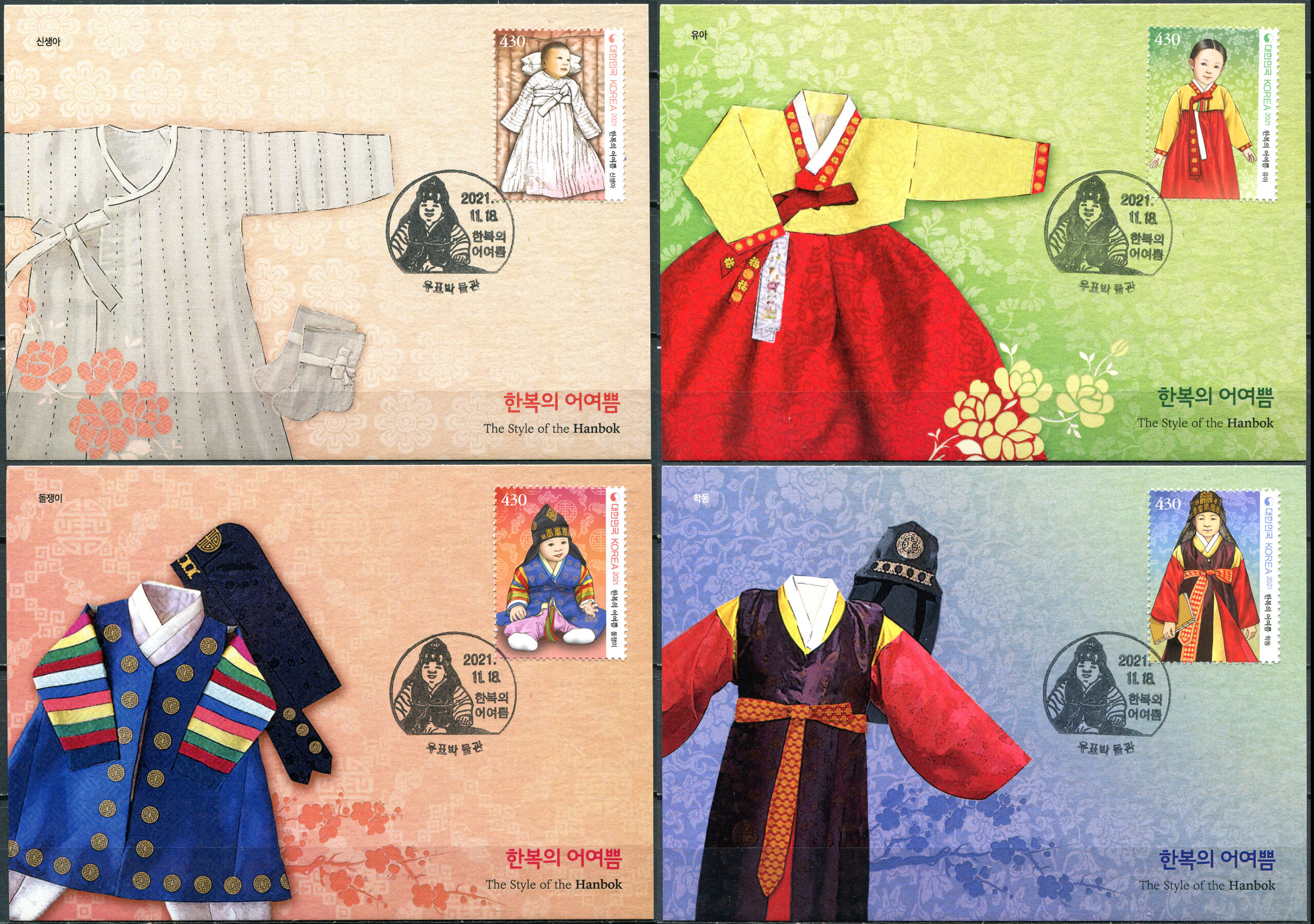 Korea South. 2021. Hanbok for children (Maxi Cards Set, Mint)