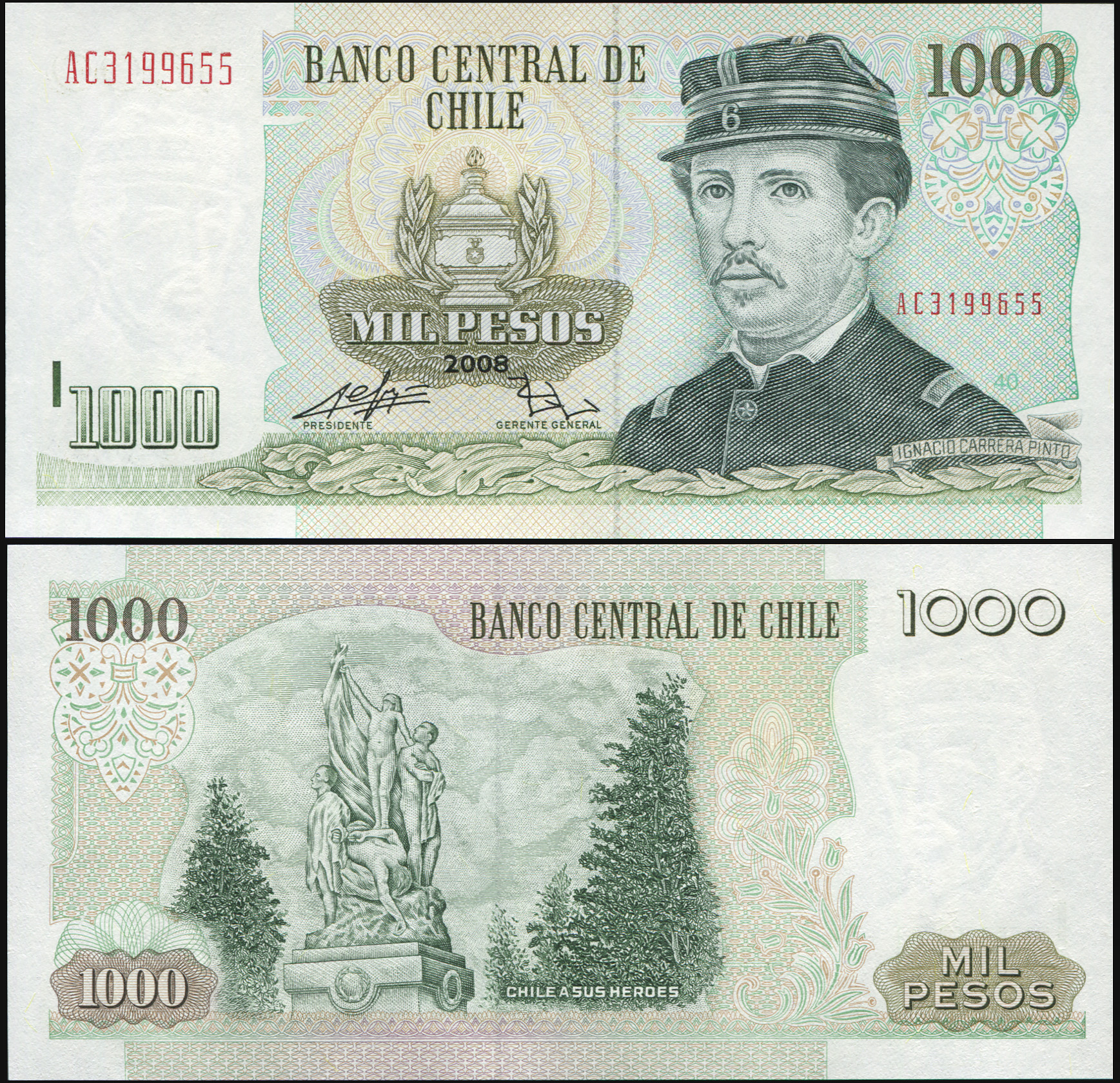 Chile. Banknote 1000 pesos. 2008. Unc. Paper. Кат# P.154ee