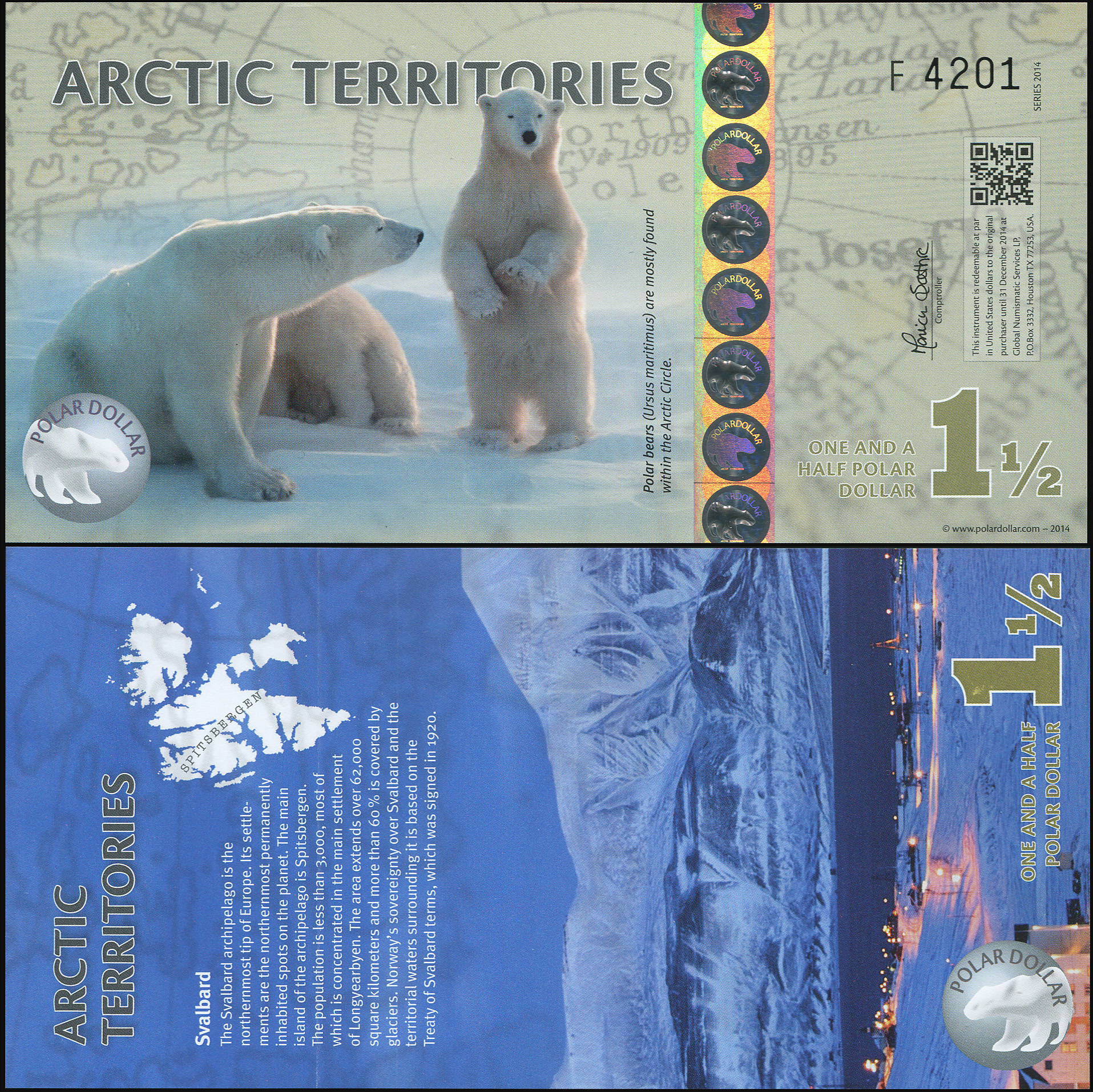 Arctic Territories. Banknote 1 1/2 dollars. 2014. Unc. Polymer. Кат# P.NL