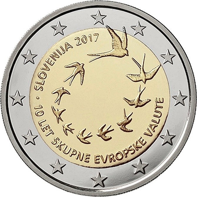 Slovenia 2 euro coin. 2017 (Unc. Bi-Metallic) Introduction of the euro in Slovenia