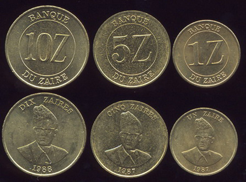 Zaire. Coins set #1 (3 coins. aUnc-Unc) 1987-1988