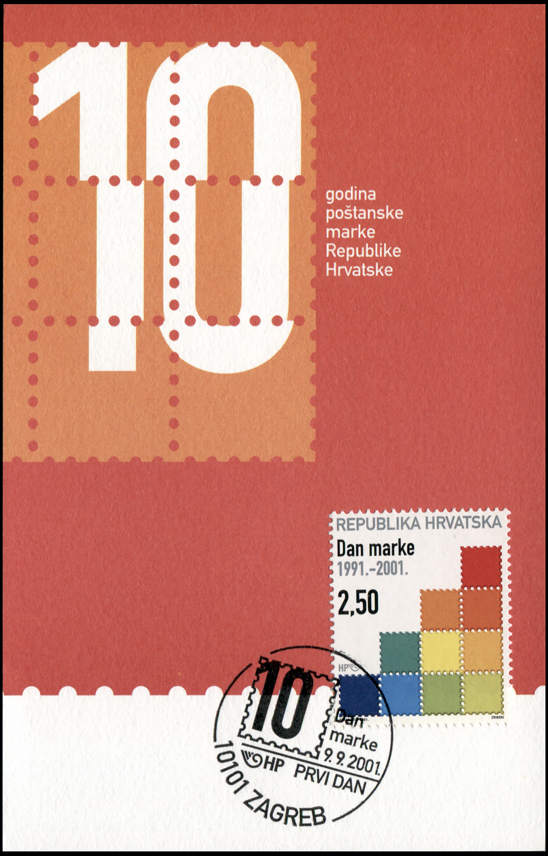 Croatia. 2001. 10 Years of Stamp of the Republic of Croatia (Maximum Card, Mint)