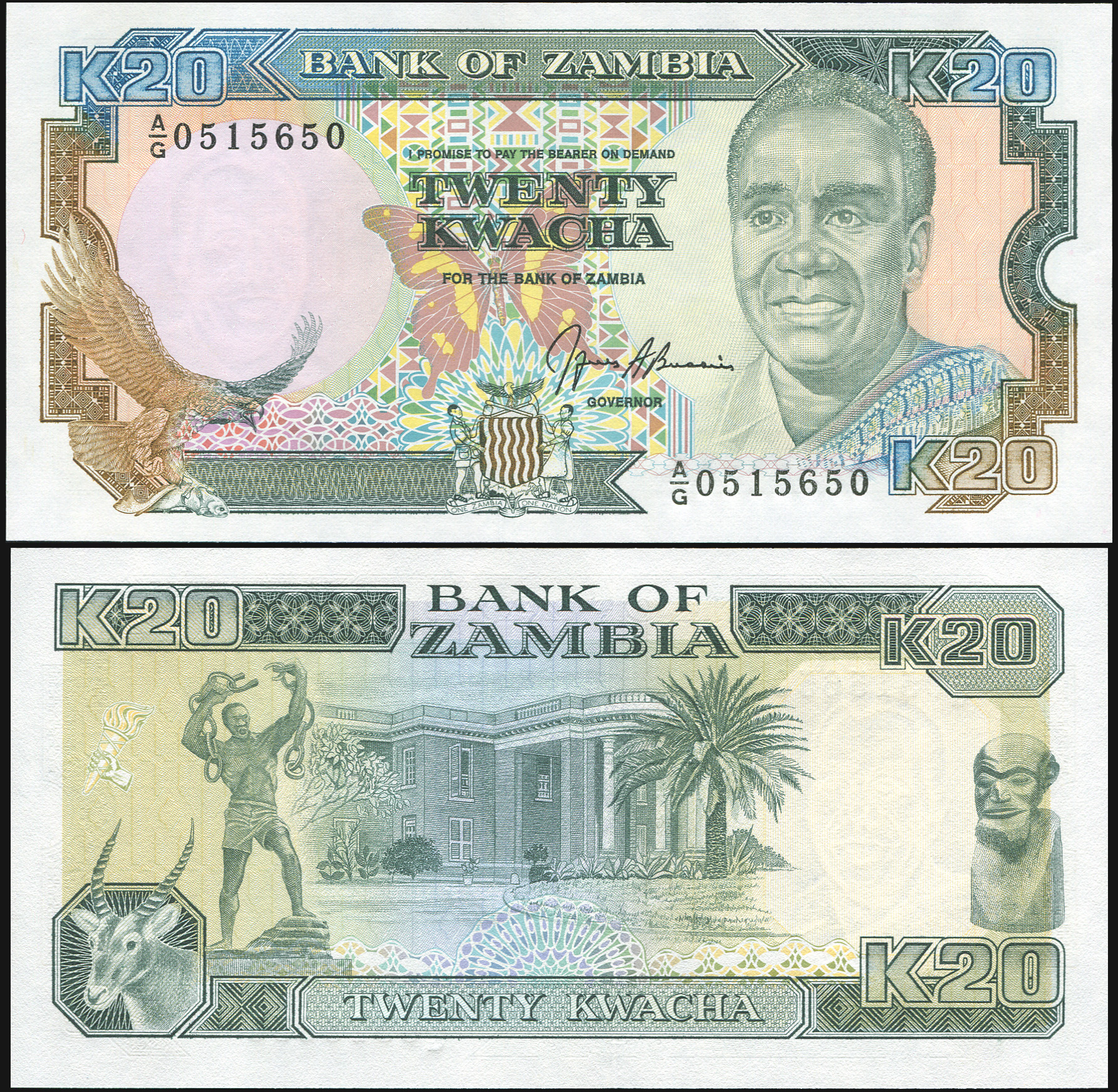 Zambia. Banknote 20 kwacha. ND (1990). Unc. Paper. Кат# P.32b