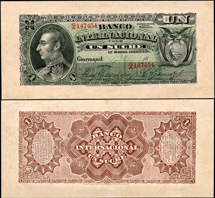 Ecuador. Banknote 1 sucre. ND (1892). Unc. Paper. Кат# P.S172