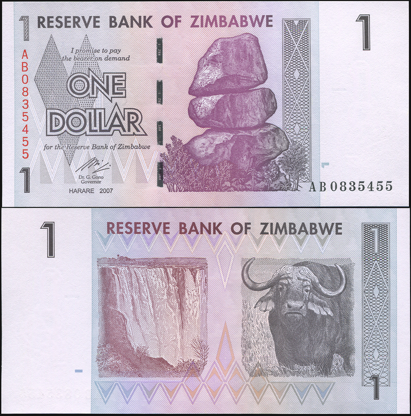 Zimbabwe. Banknote 1 dollar. 2007 (2008). Unc. Paper. Кат# P.65a