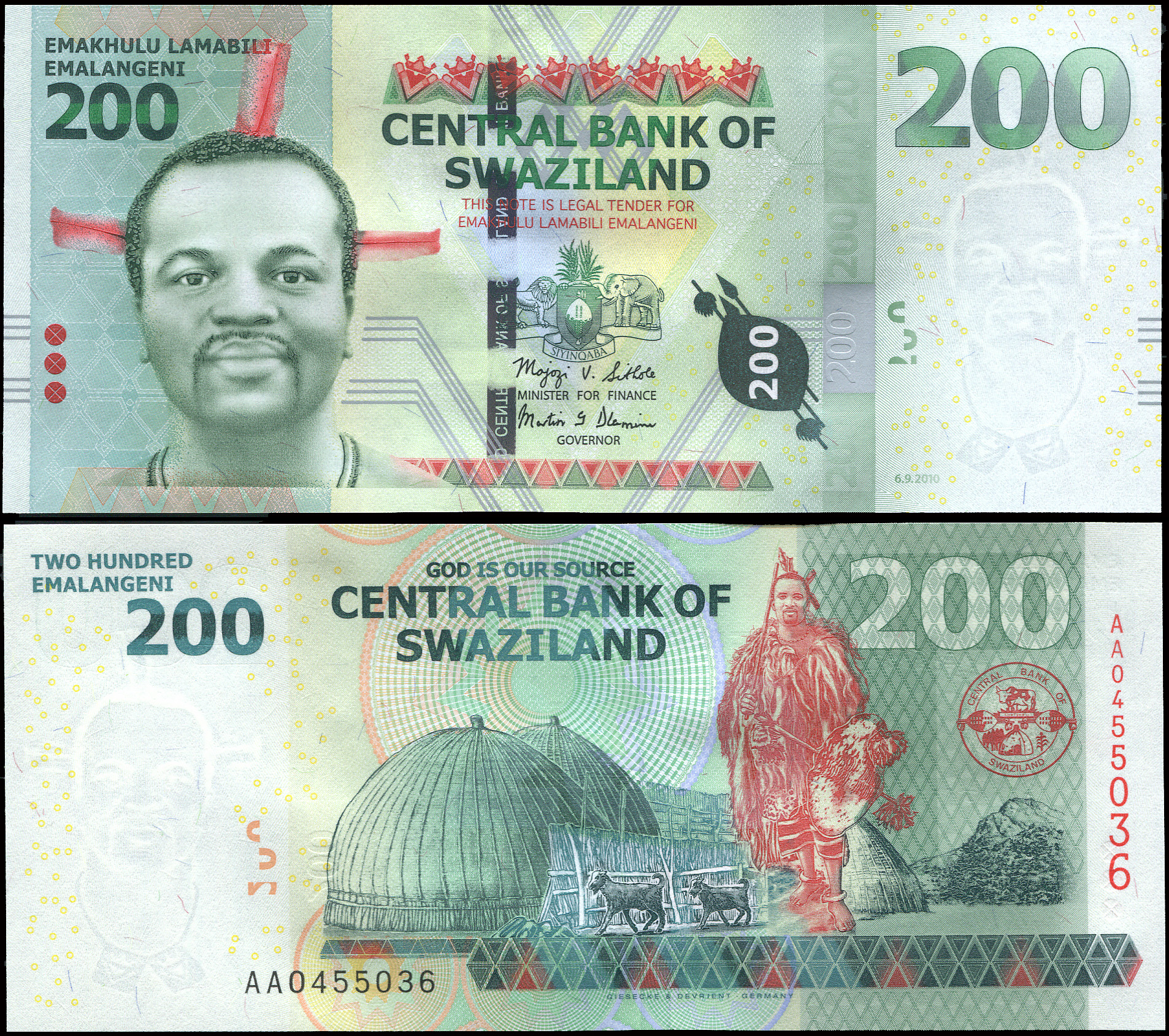 Swaziland. Banknote 200 emalangeni. 2010 (2011). Unc. Hybrid. Кат# P.40a