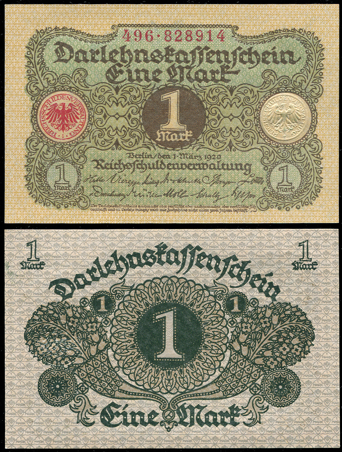 Germany [Weimar Rep.]. Banknote 1 mark. 1920. Unc. Paper. Кат# B.58a