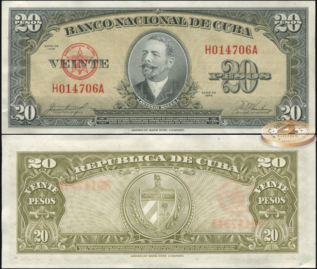 Cuba. Banknote 20 pesos. 1958. aUnc. Paper. Кат# P.80b