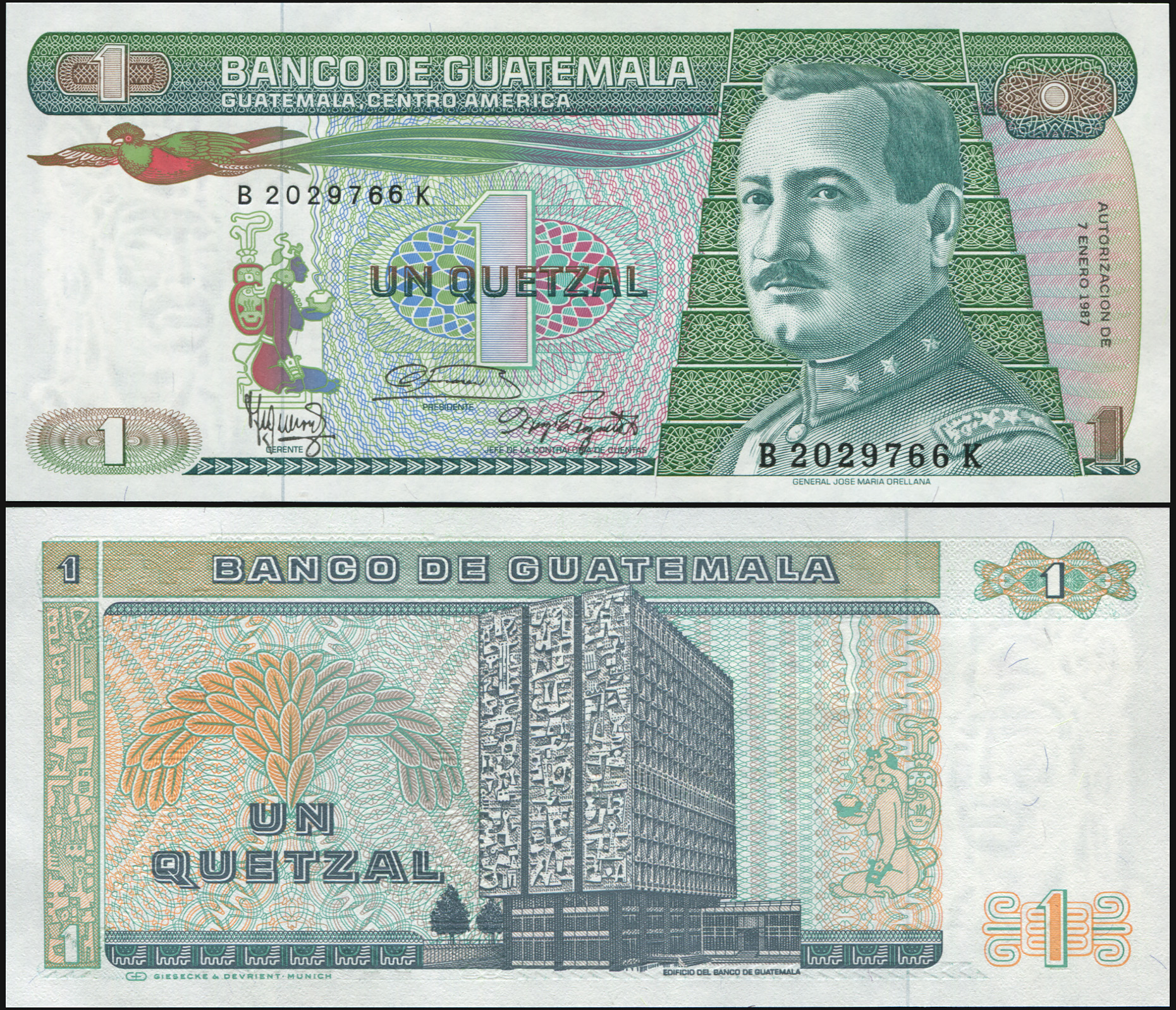 Guatemala. Banknote 1 Quetzal. 1987. Unc. Paper. Кат# P.66j