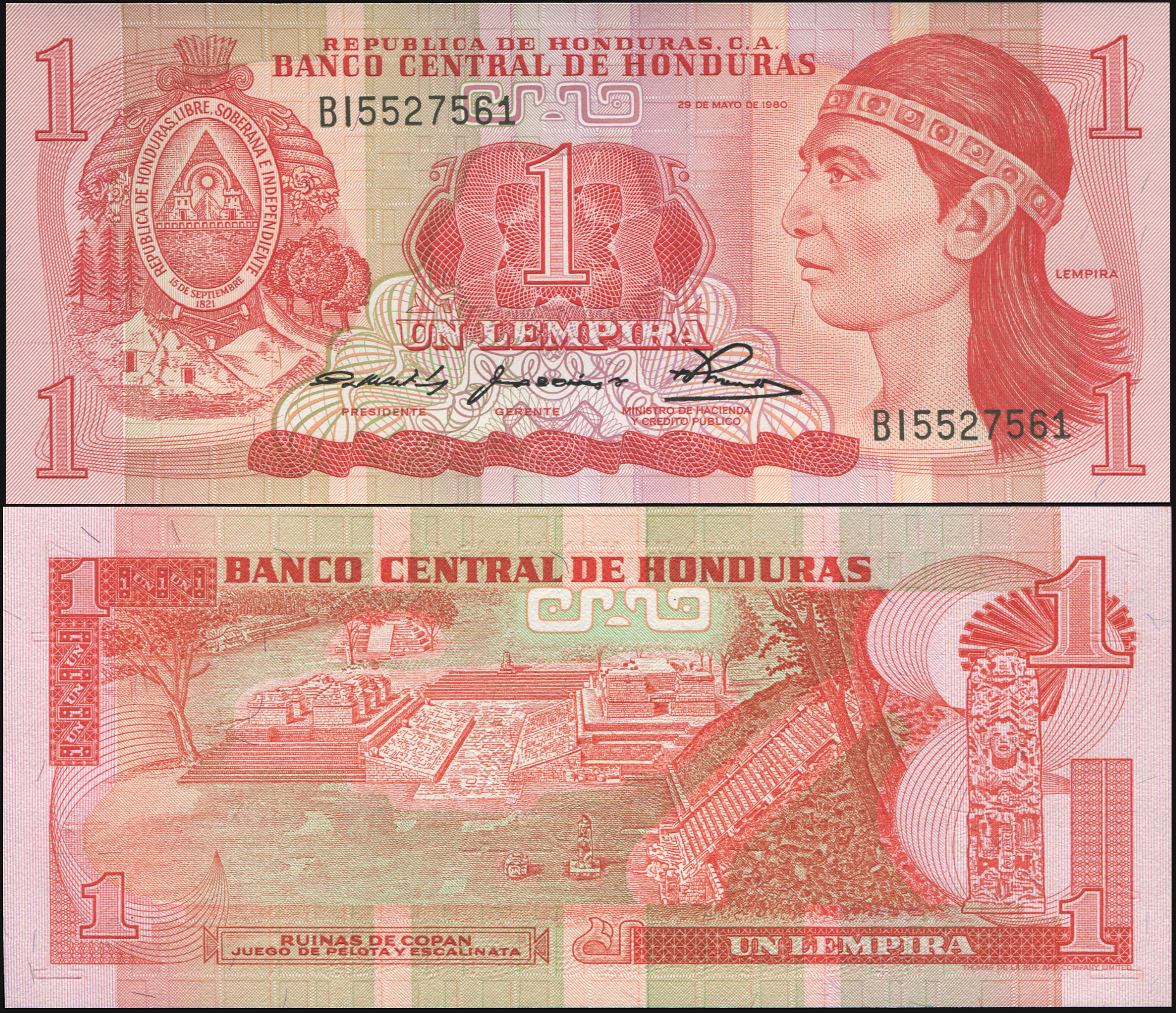 Honduras. Banknote 1 lempira. 1980. Unc. Paper. Кат# P.68a