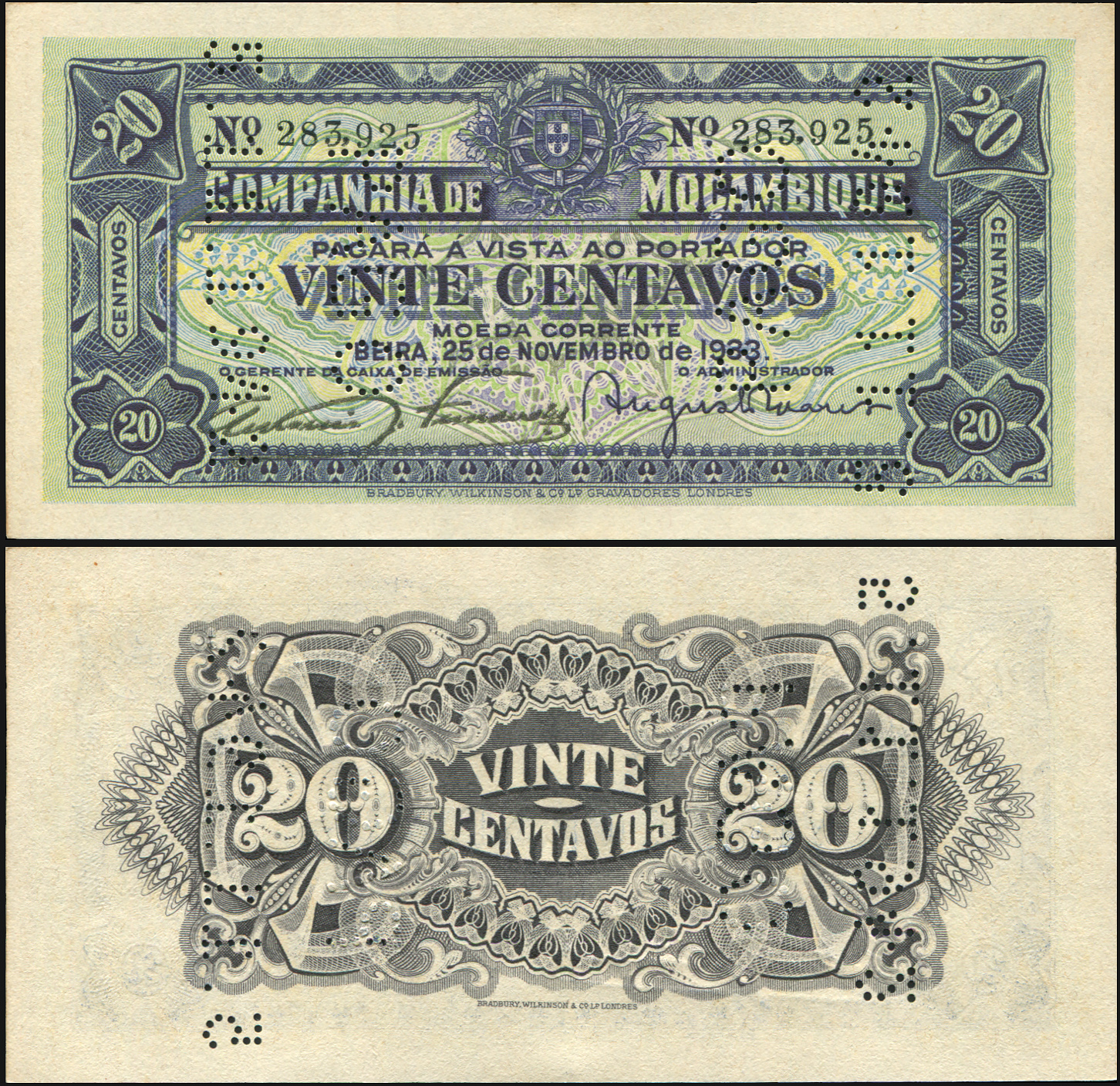 Mozambique. Banknote 20 centavos. 1933. Unc. Paper. Кат# P.R29